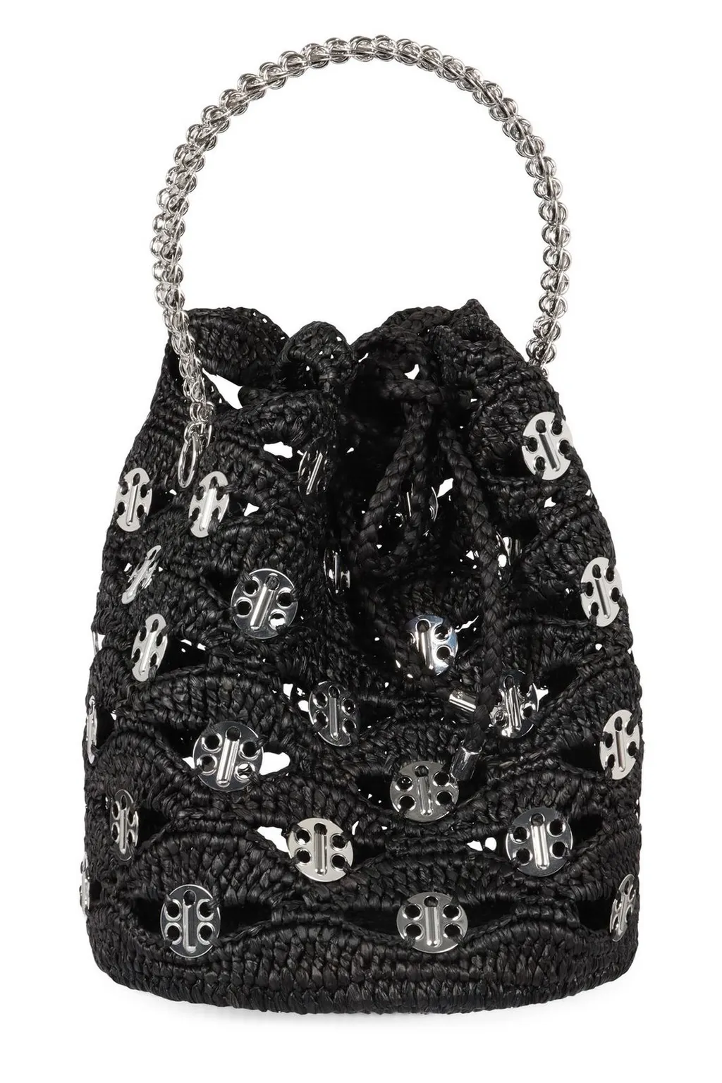 Paco Rabanne Raffia Drawstring Bucket Bag