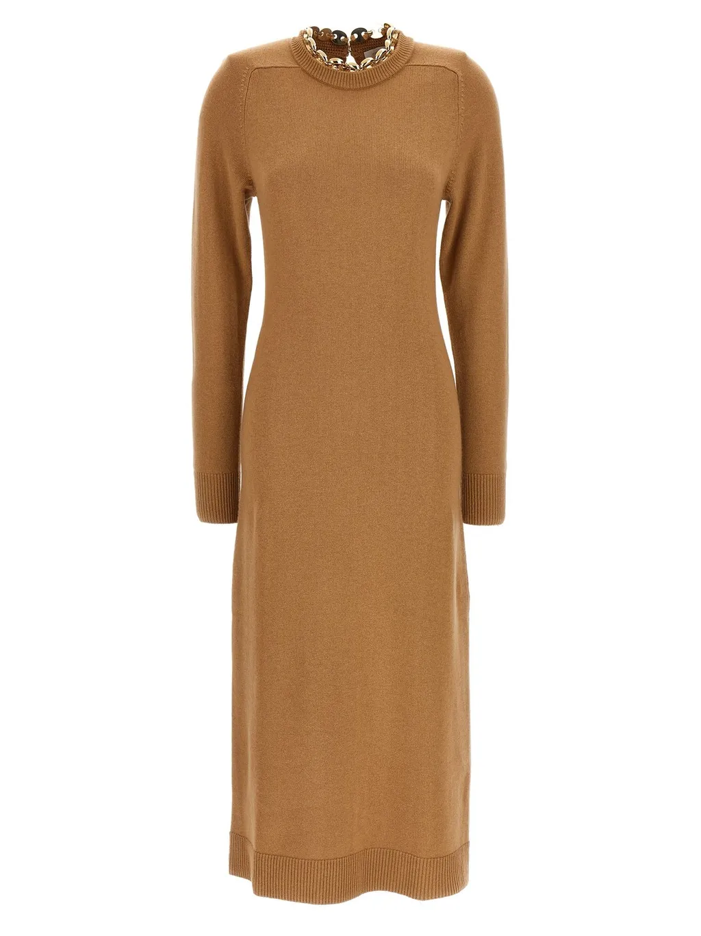 Paco Rabanne Chain-Embellished Long-Sleeved Knitted Dress