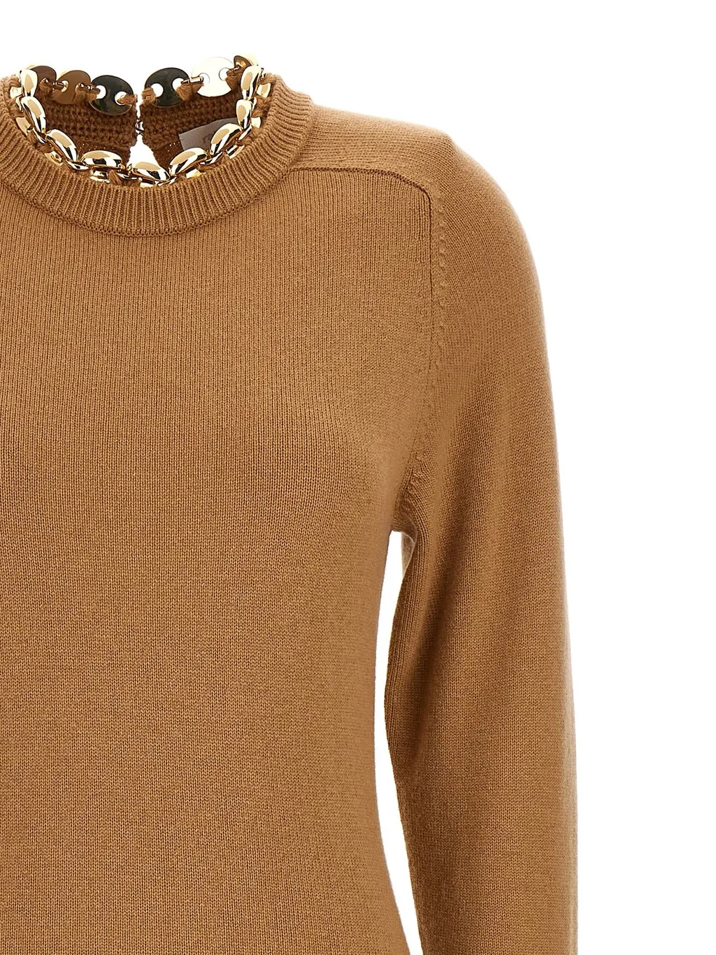 Paco Rabanne Chain-Embellished Long-Sleeved Knitted Dress