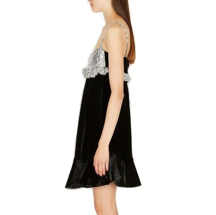 Paco Rabanne Two-Toned Chainmail Velvet Mini Dress