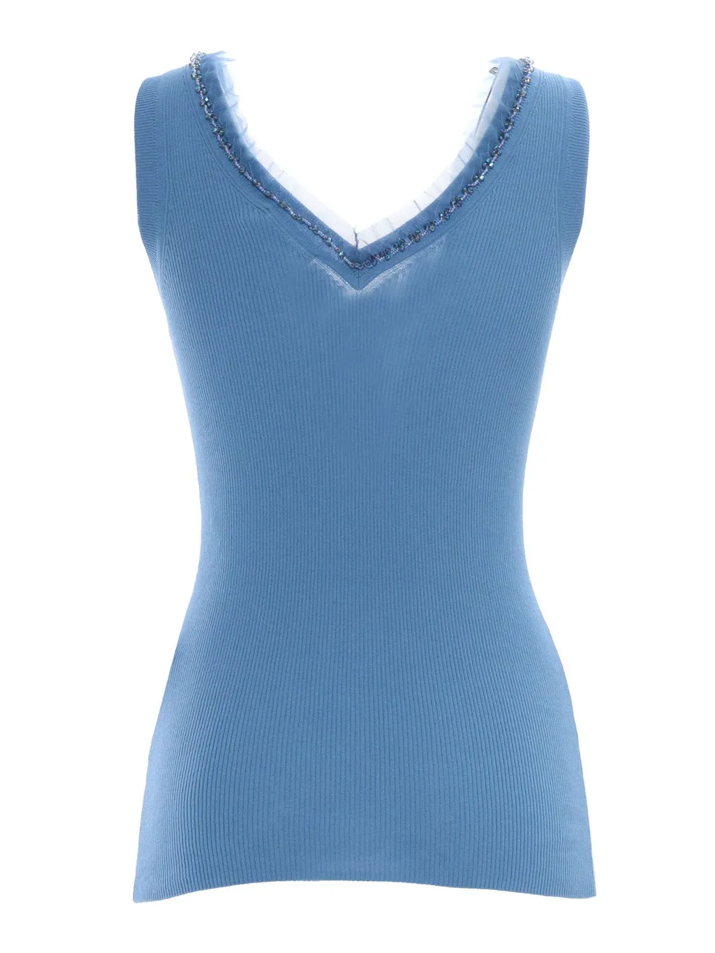 P.A.R.O.S.H. Embellished V-Neck Ribbed Tank Top