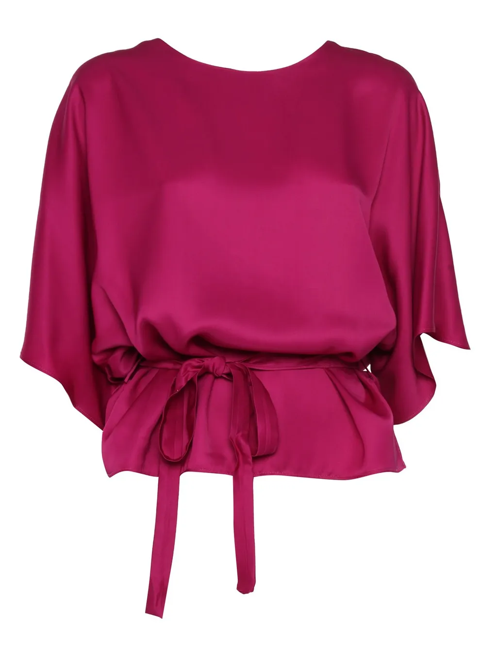 P.A.R.O.S.H. Tied-Waist Crewneck Satin Blouse