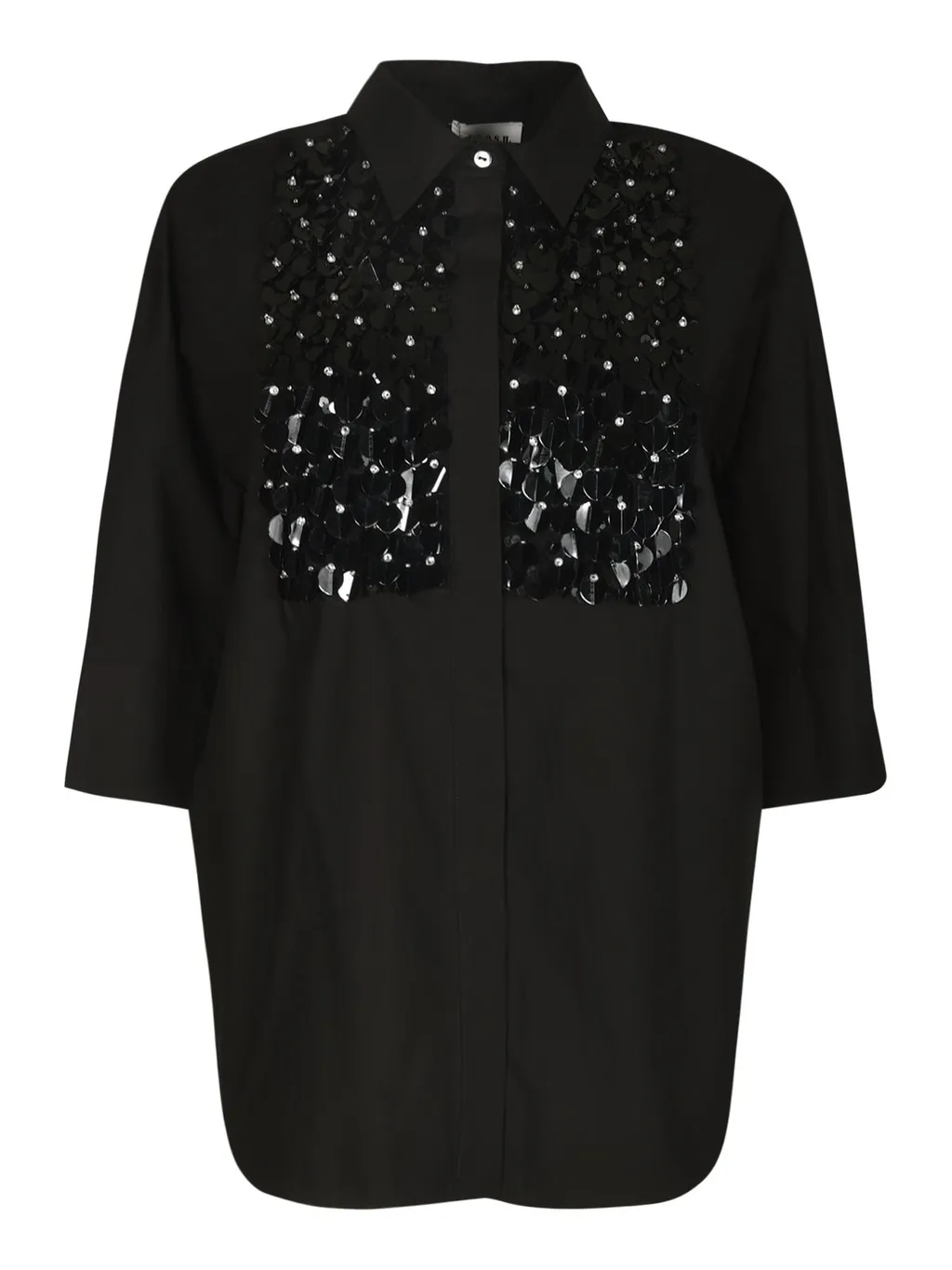 P.A.R.O.S.H. Sequin Embellished Collared Short-Sleeve Shirt