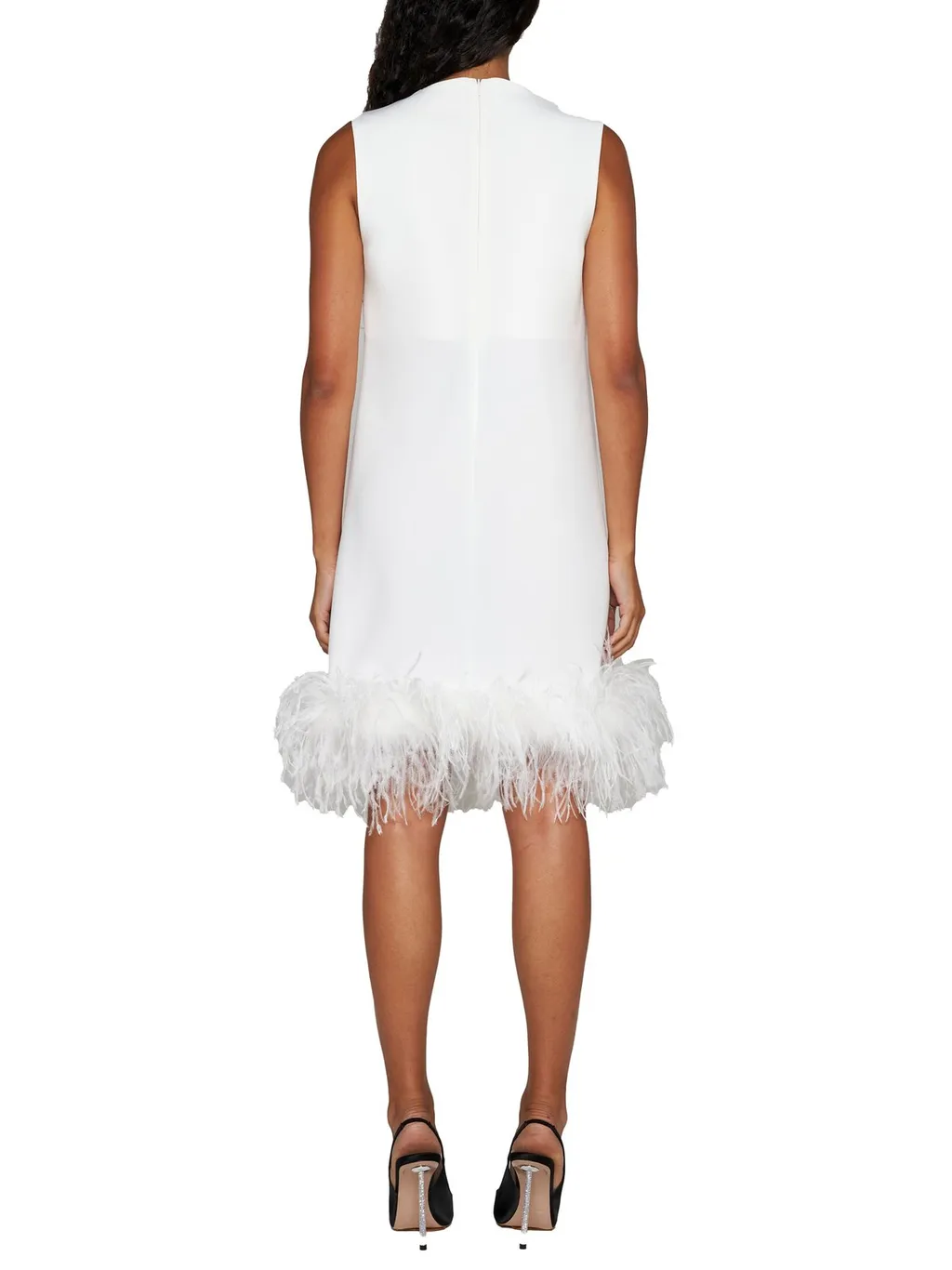 P.A.R.O.S.H. Feather Embellished Sleeveless Midi Dress