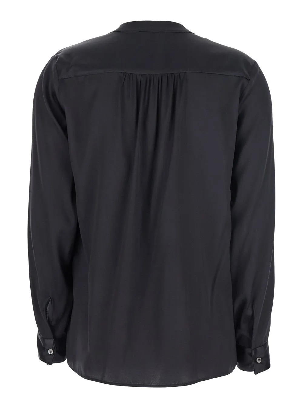 Plain V-Neck Buttoned-Cuff Blouse