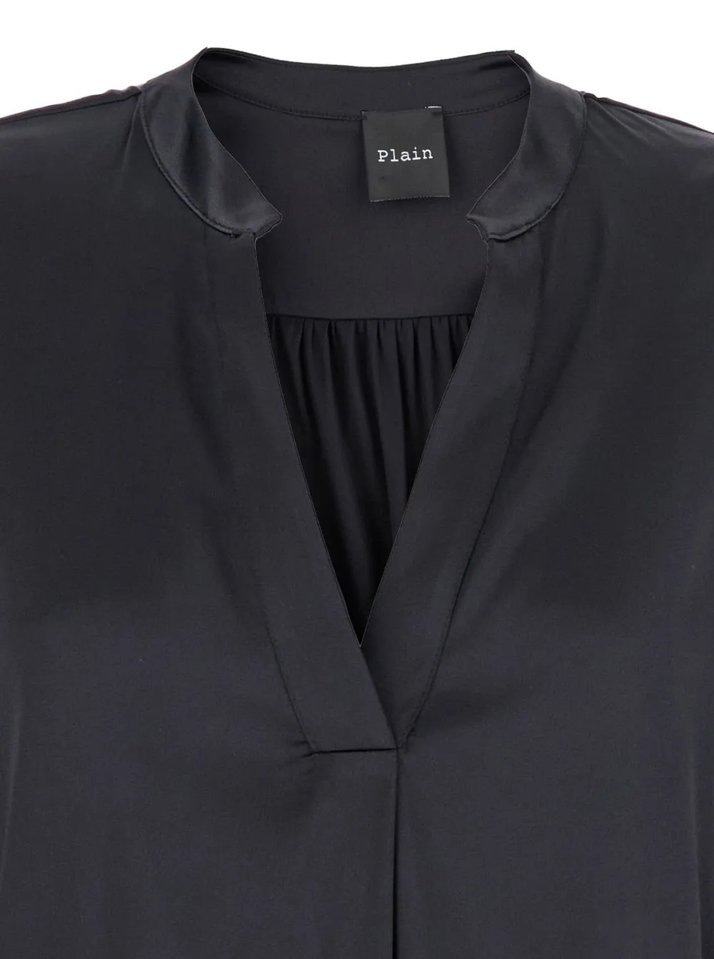 Plain V-Neck Buttoned-Cuff Blouse