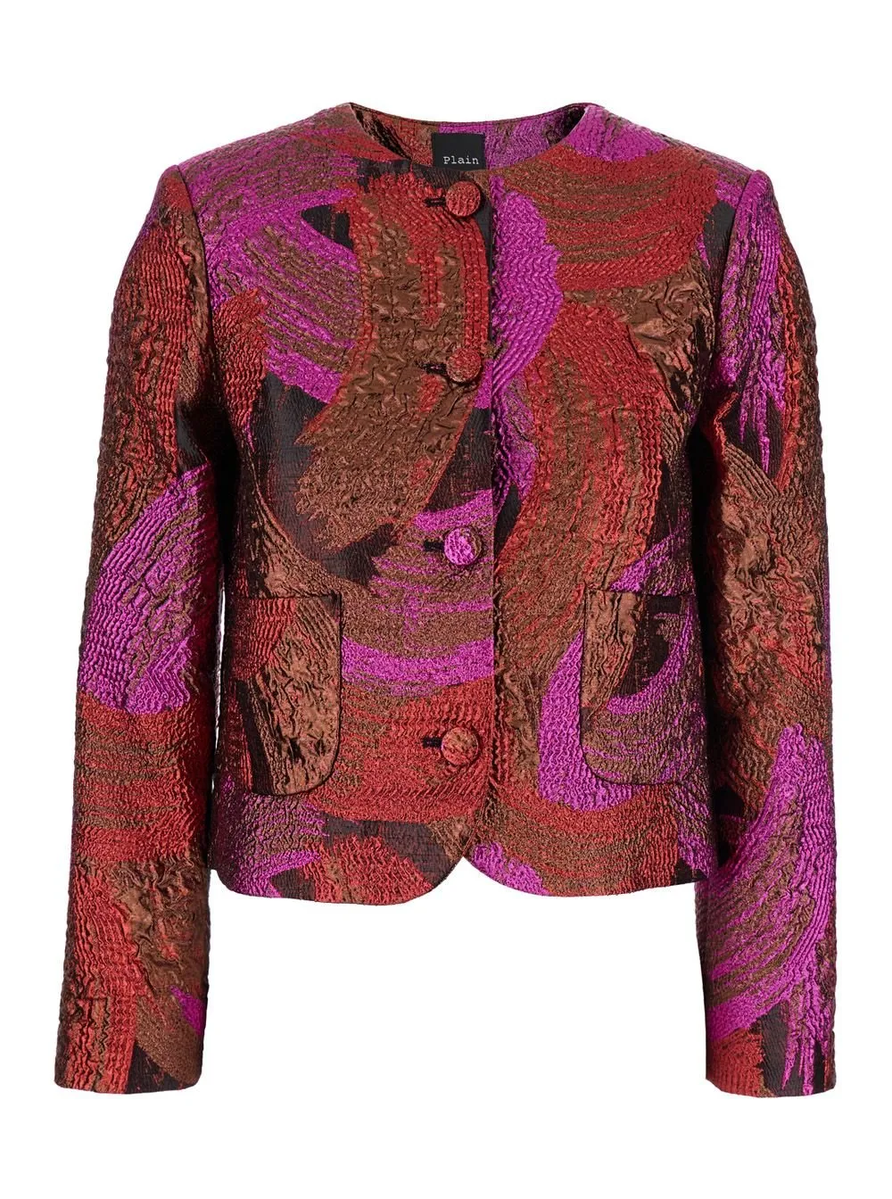 Plain Broccato Collarless Jacket