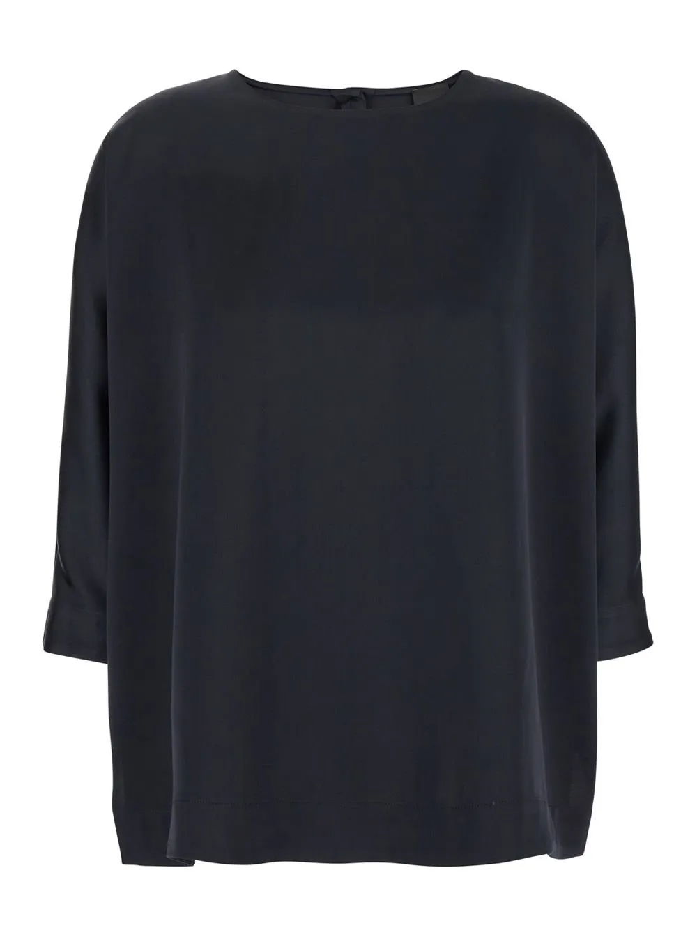 Plain Button-Front Three-Quarter Sleeve Top