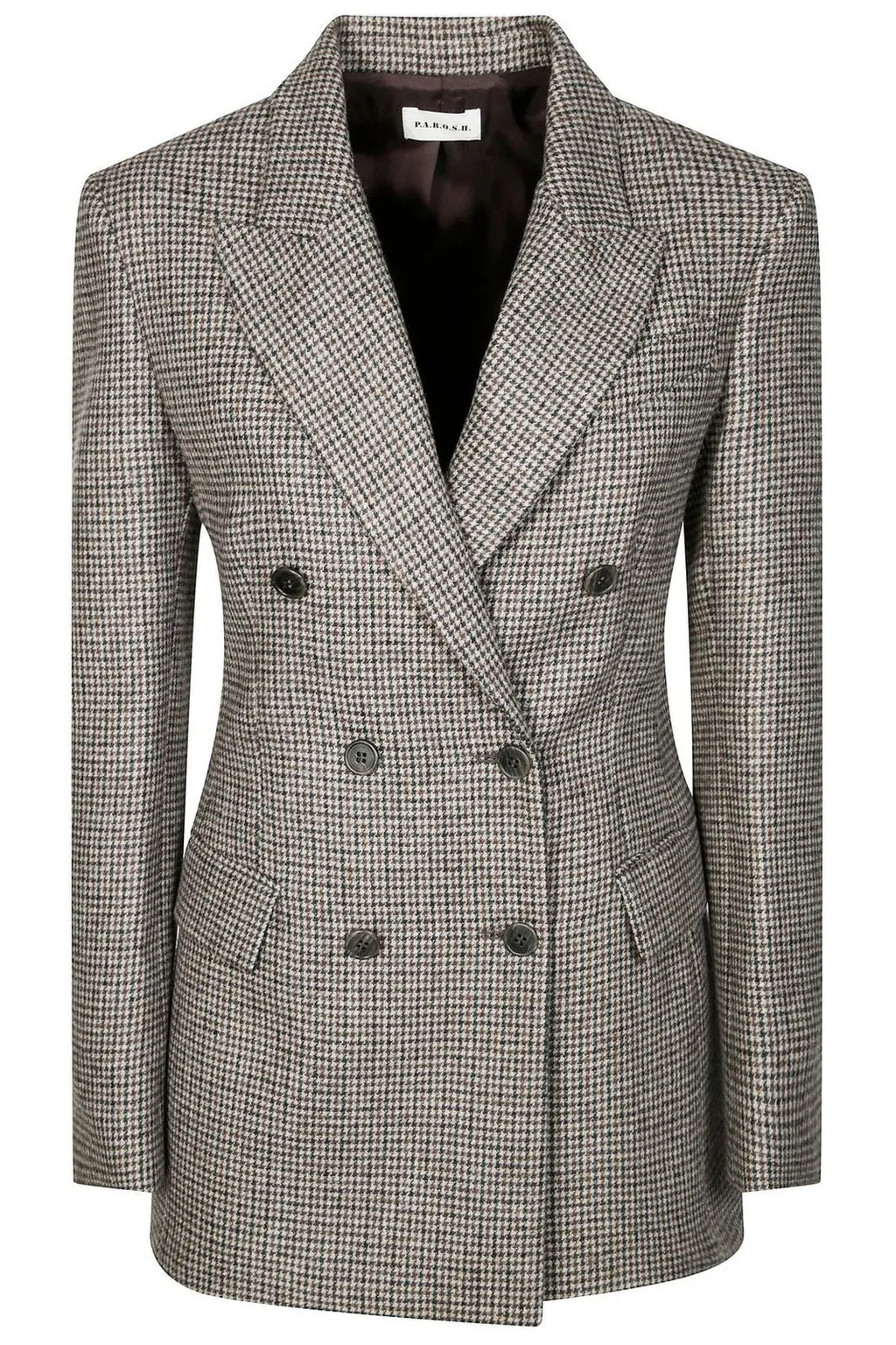 P.A.R.O.S.H. Houndstooth Printed Double-Breasted Tailored Blazer