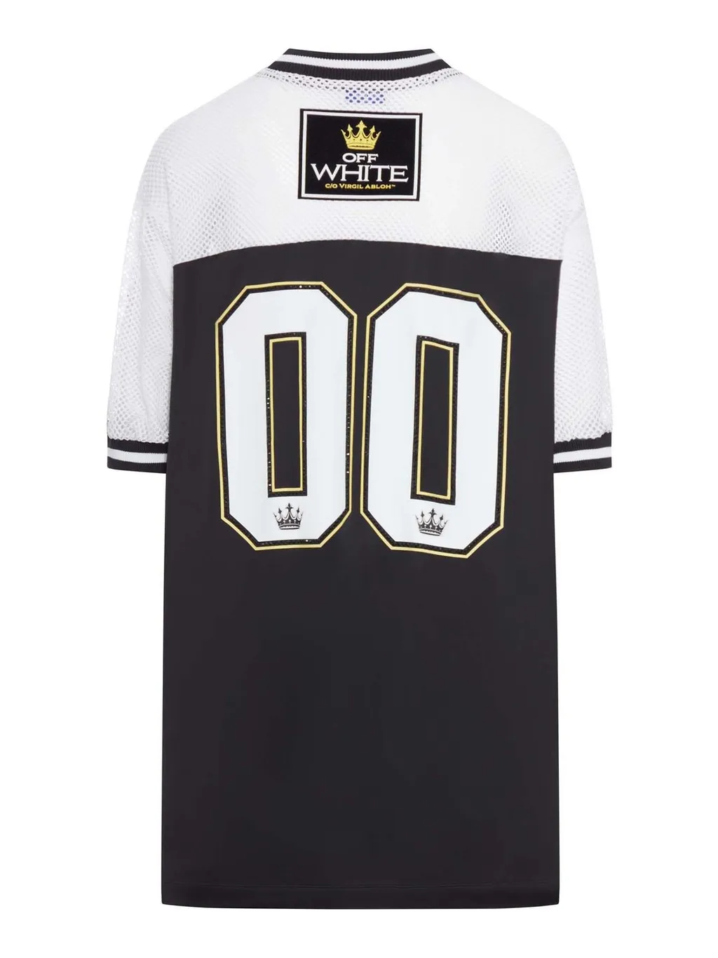 Off-White V-Neck Short-Sleeved Mesh Dress