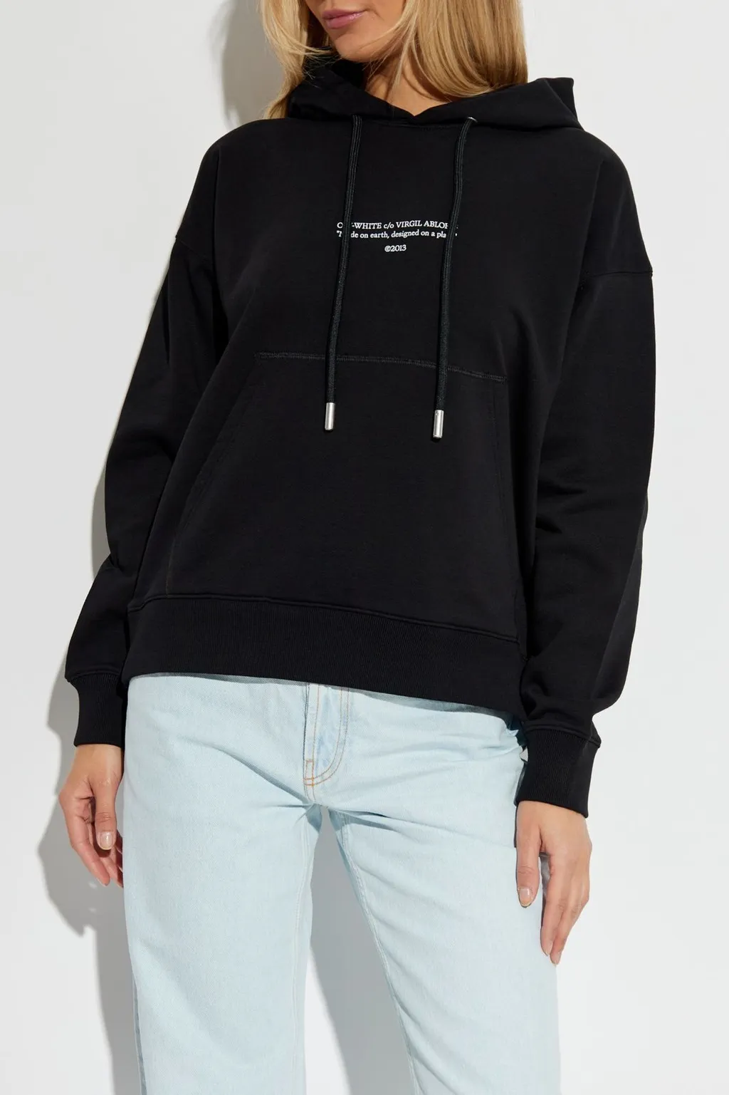 Off-White Slogan Printed Drawstring Hoodie
