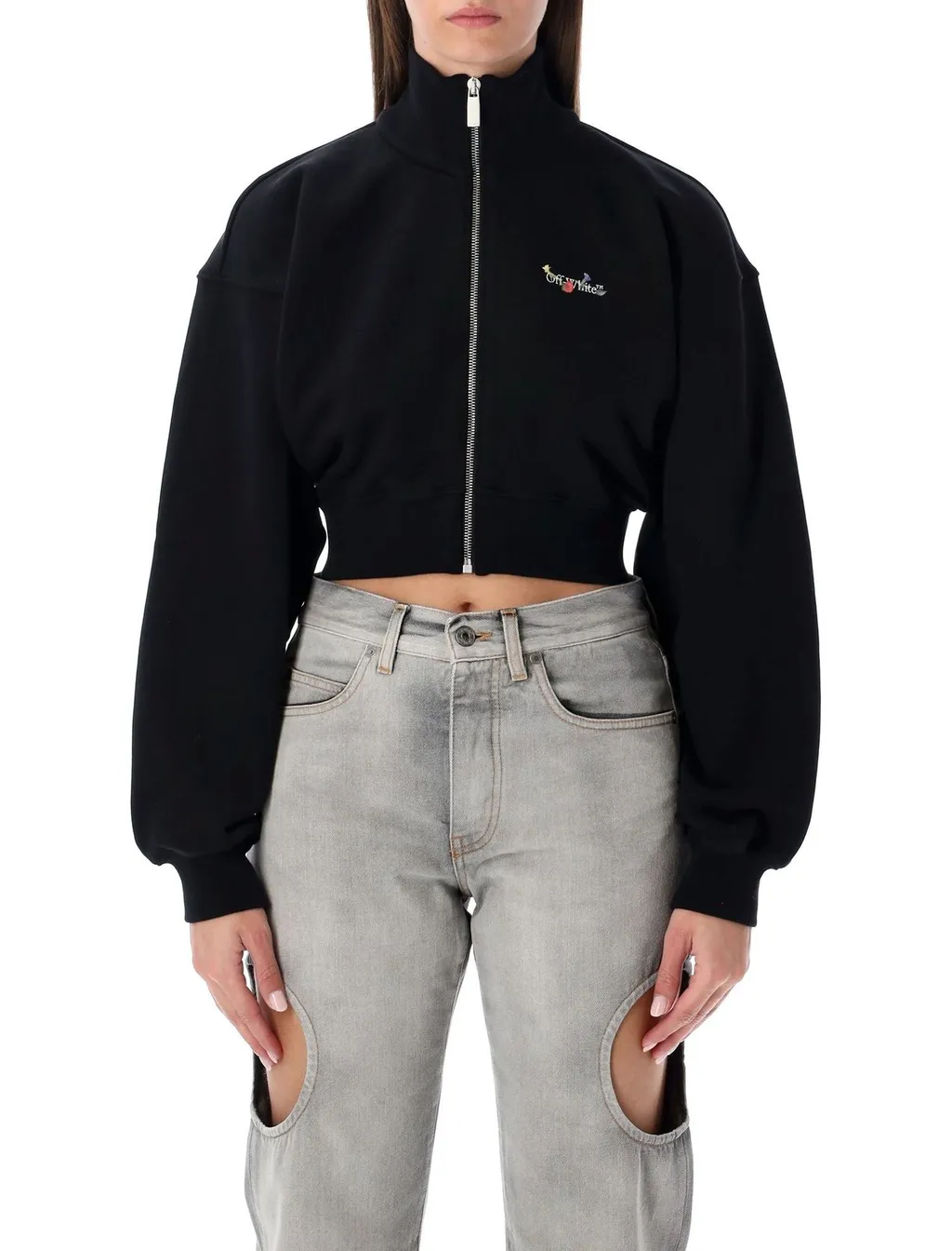 Off-White Floral Arrows Printed Cropped Zipped Sweatshirt