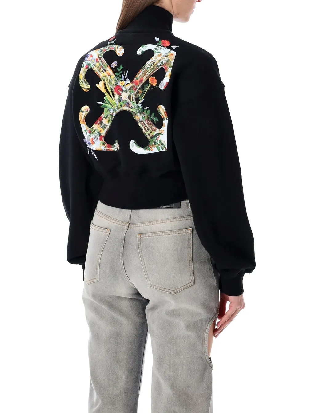 Off-White Floral Arrows Printed Cropped Zipped Sweatshirt