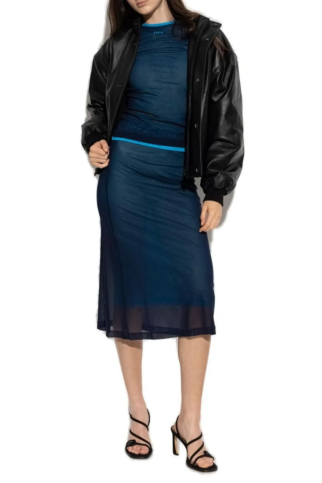 Off-White Straight Hem Mesh Midi Skirt