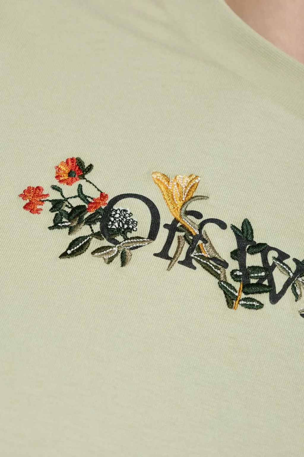 Off-White Floral Logo Embroidered Crewneck T-Shirt