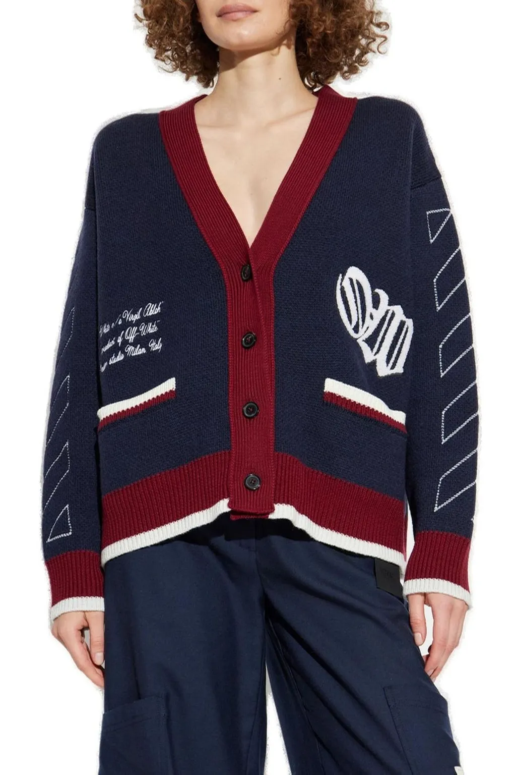 Off-White Jacquard Knit Varsity Cardigan