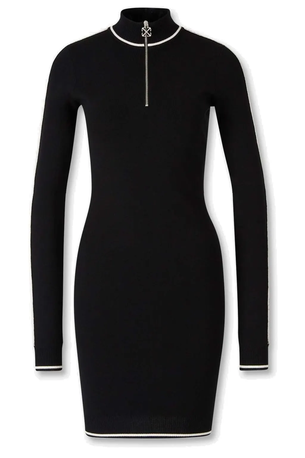 Off-White Zip Detailed Long-Sleeved Dress