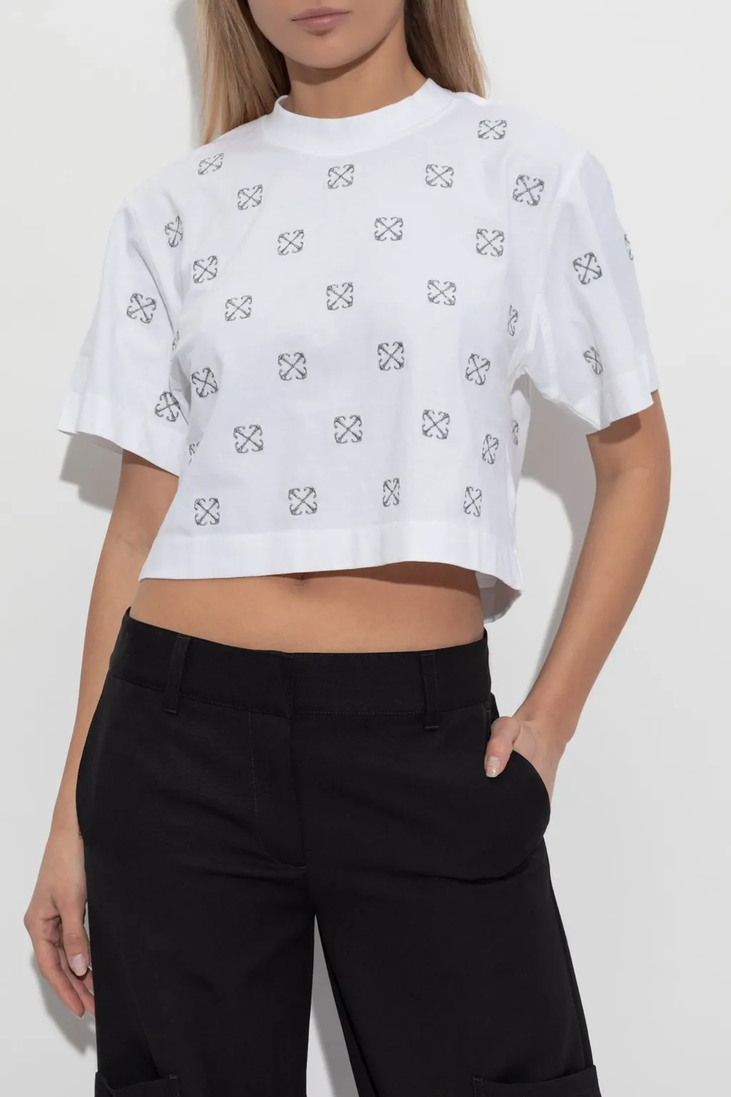 Off-White All-Over Logo Cropped T-Shirt