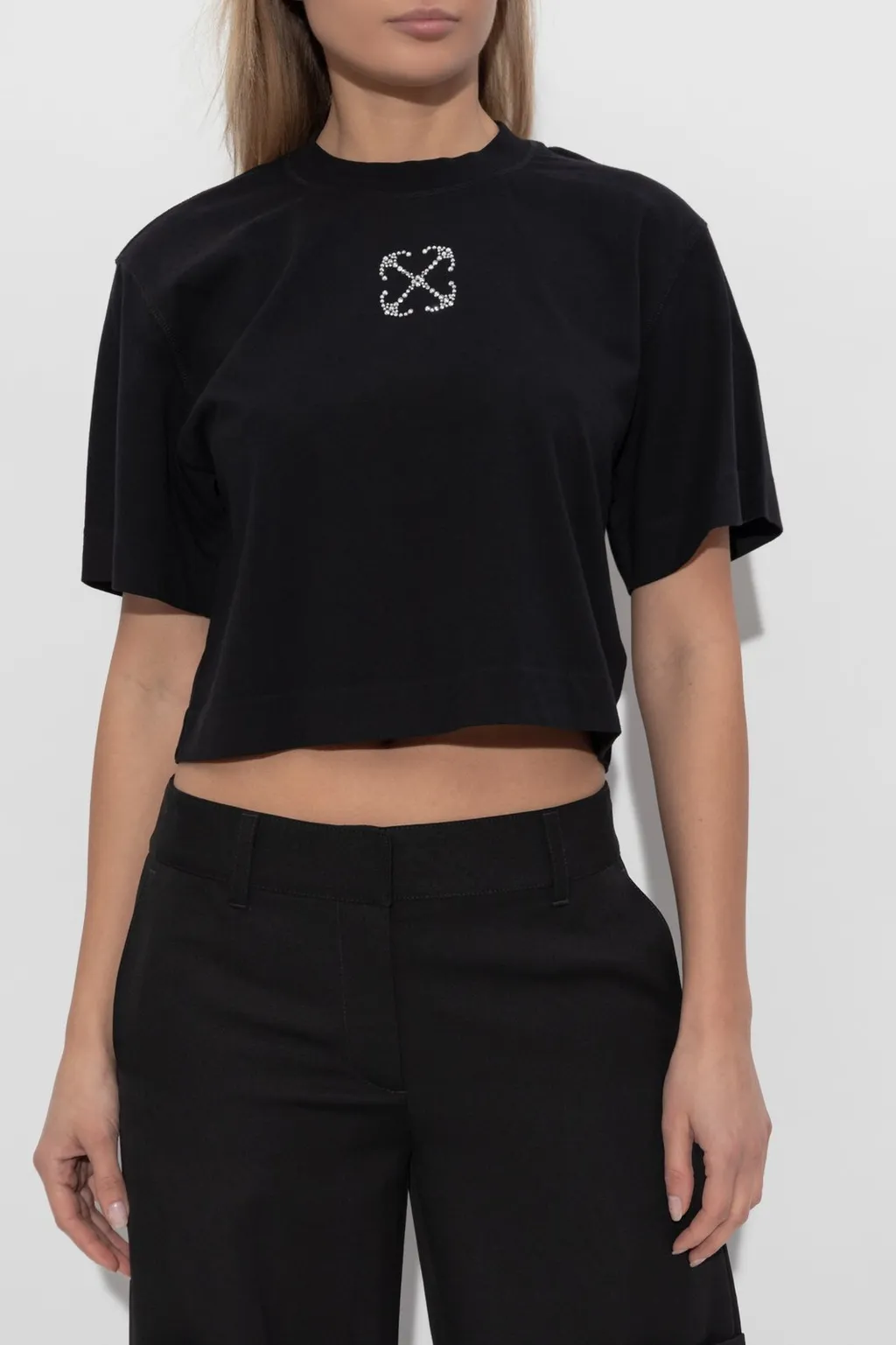Off-White Logo Embellished Cropped T-Shirt