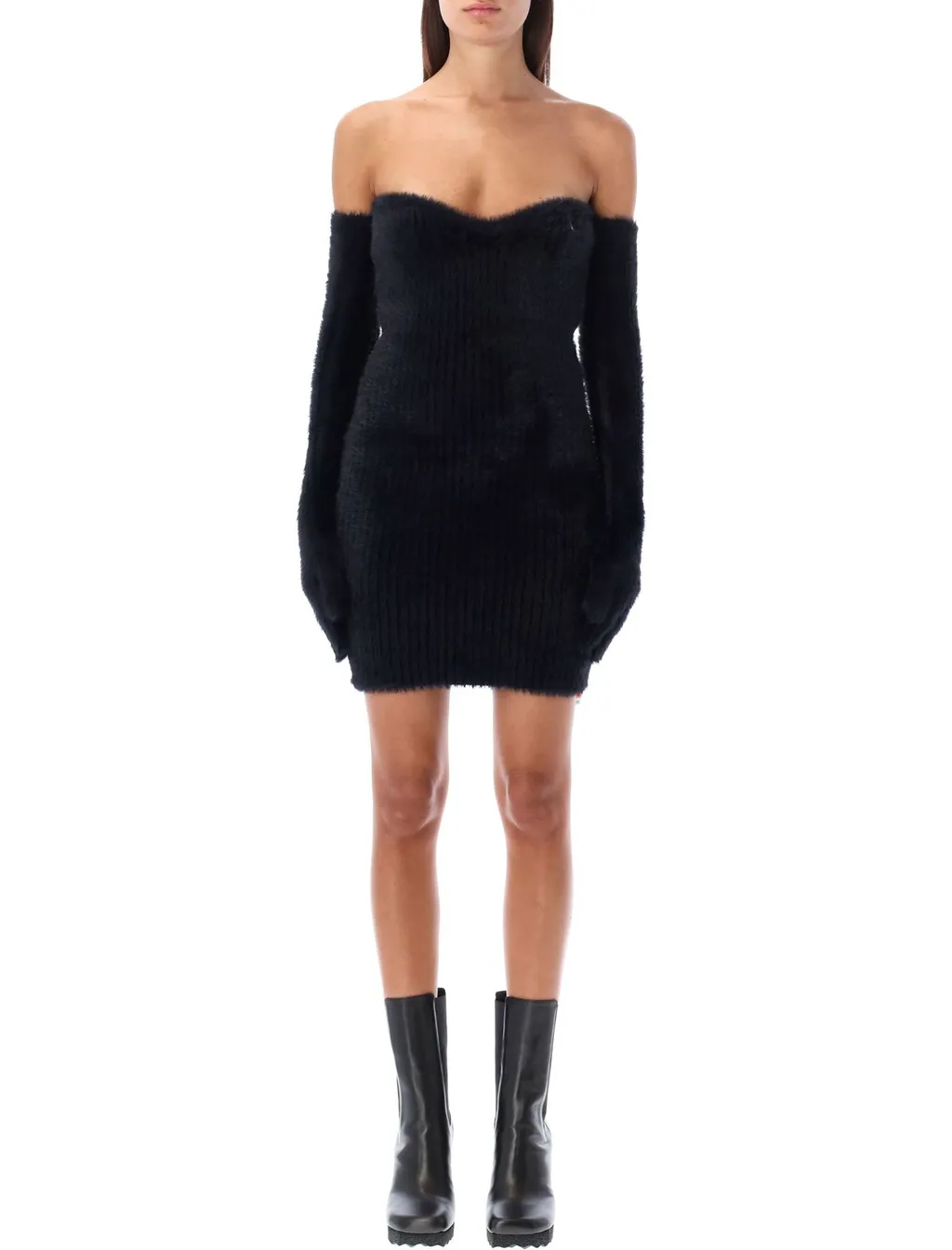 Off-White Fuzzy Gloves Knitted Mini Dress