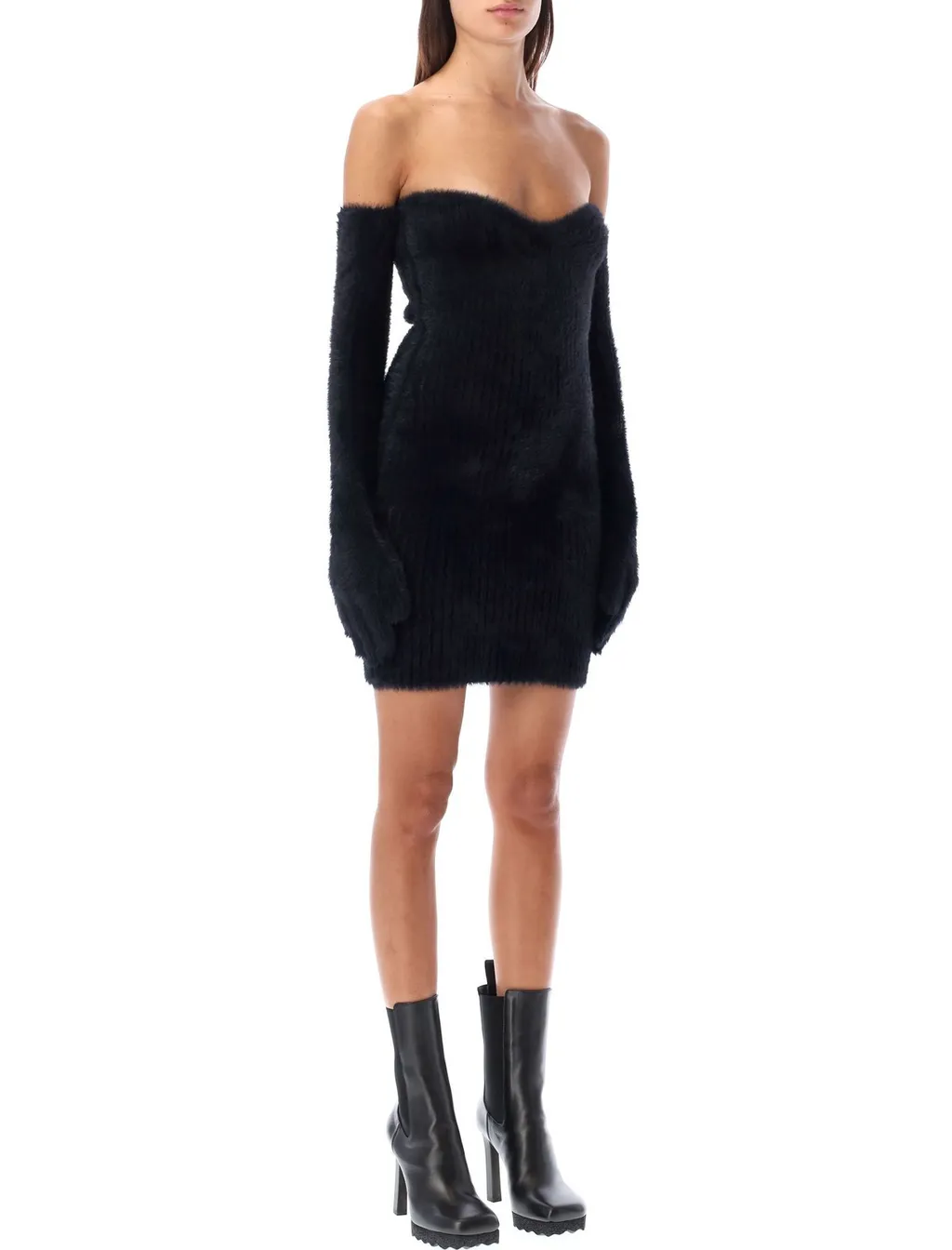 Off-White Fuzzy Gloves Knitted Mini Dress