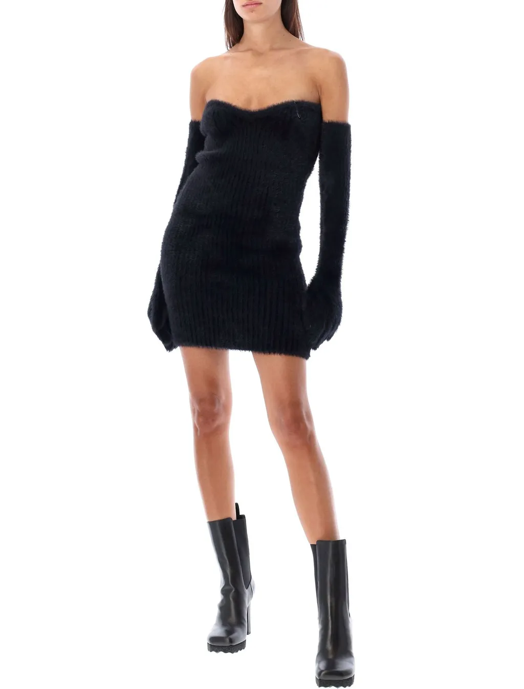 Off-White Fuzzy Gloves Knitted Mini Dress