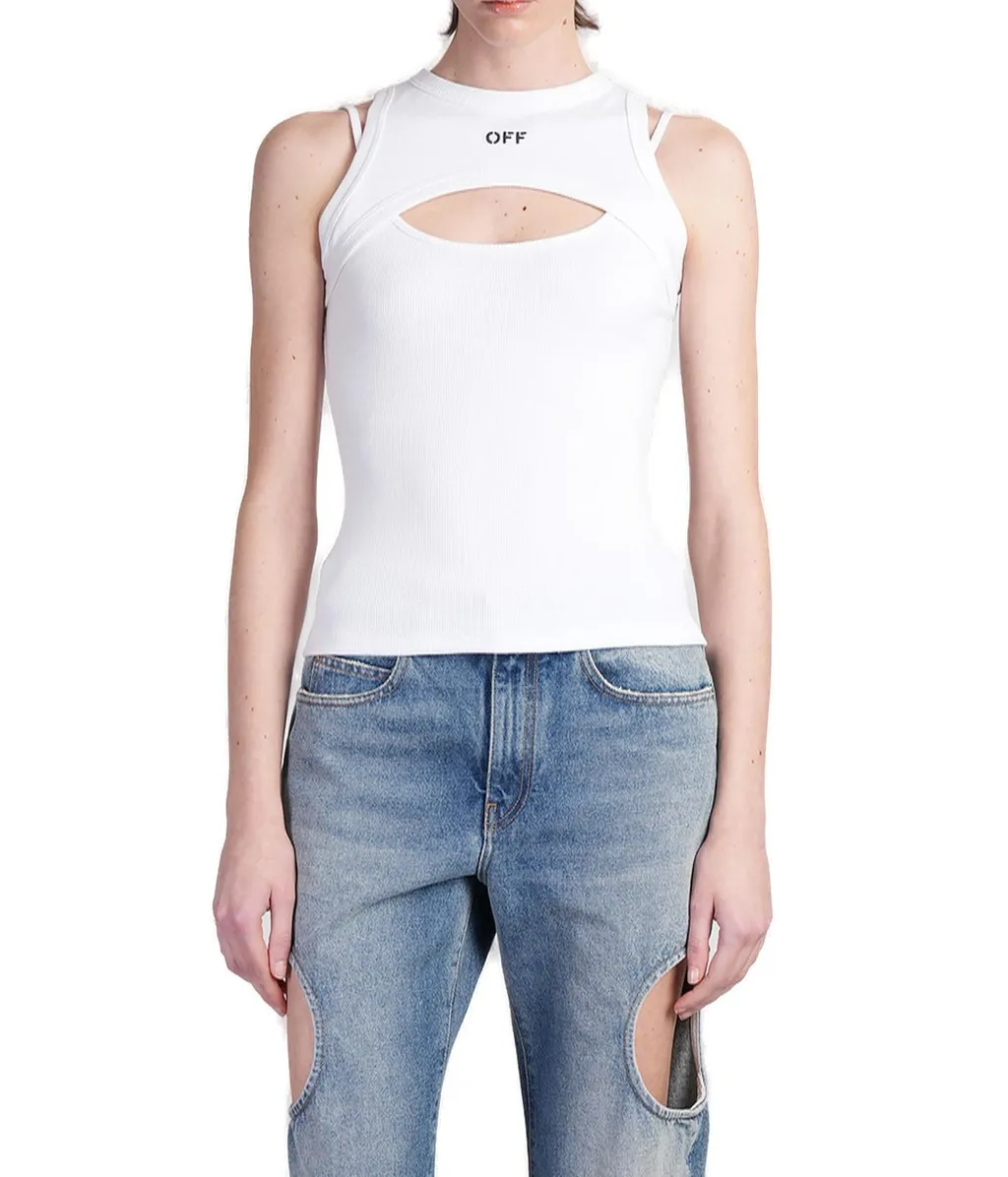 Off-White Cut-Out Detailed Ribbed Sleeveless Top
