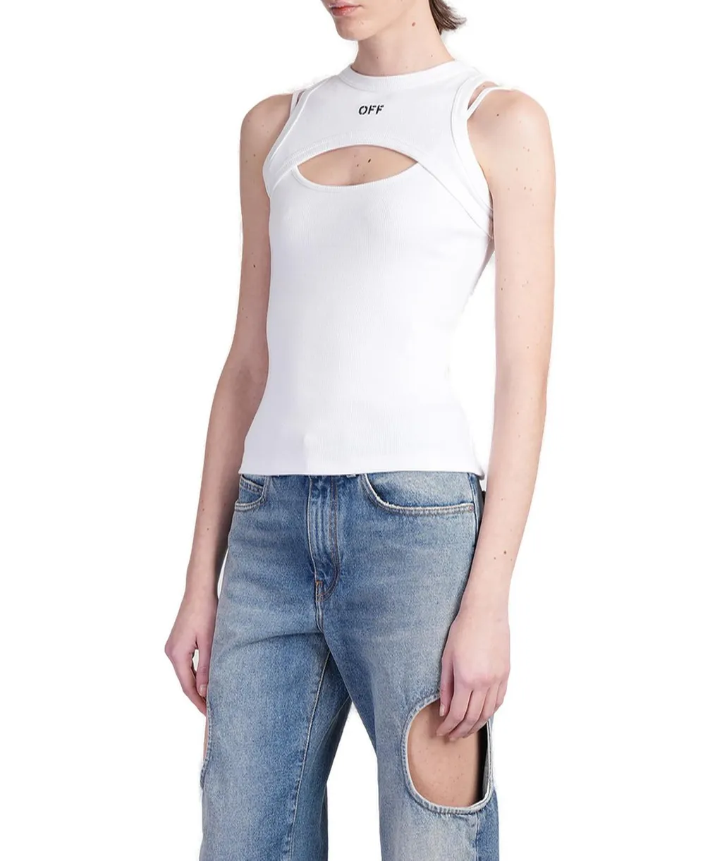 Off-White Cut-Out Detailed Ribbed Sleeveless Top