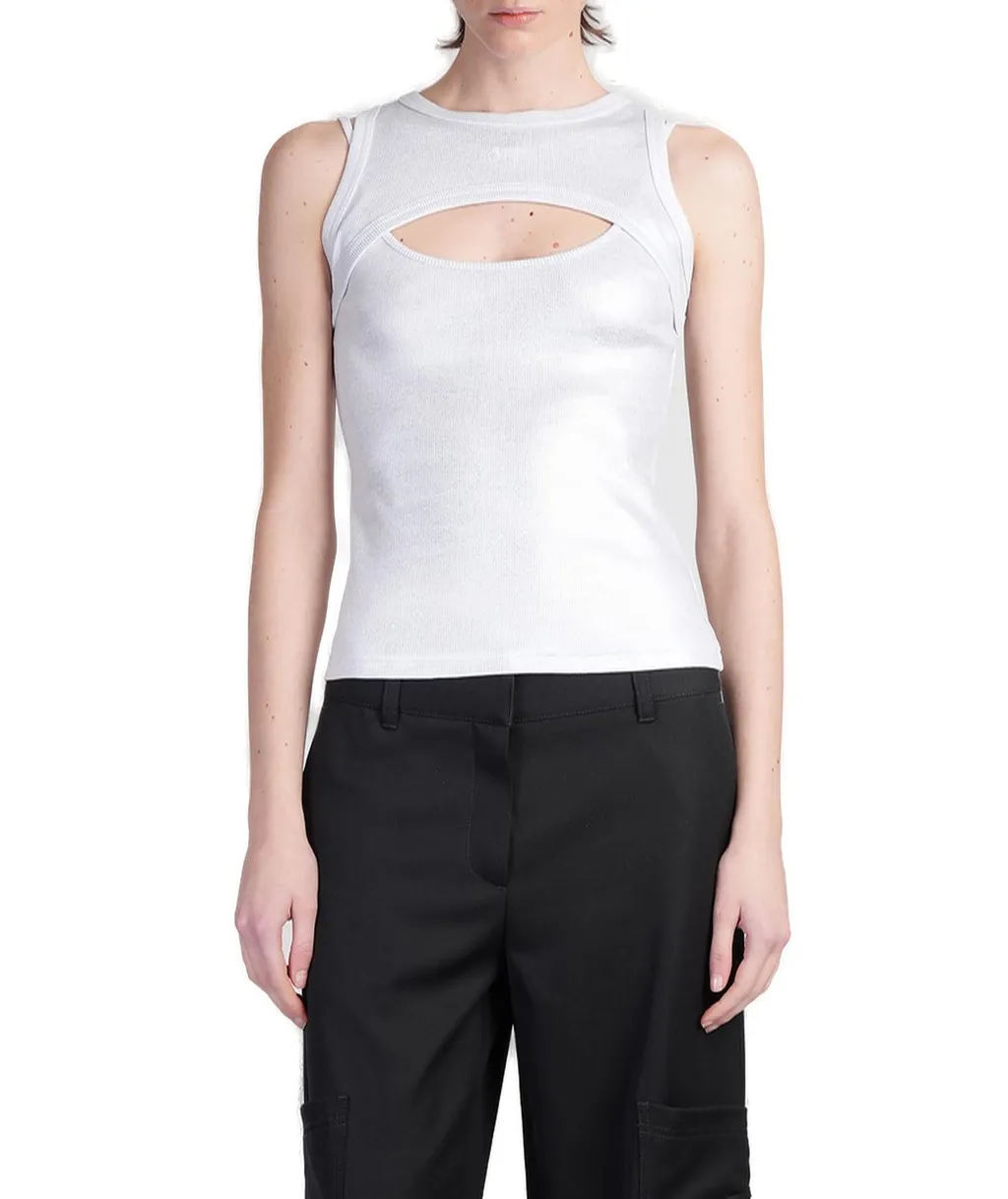 Off-White Coated Cut-Out Ribbed Tank Top