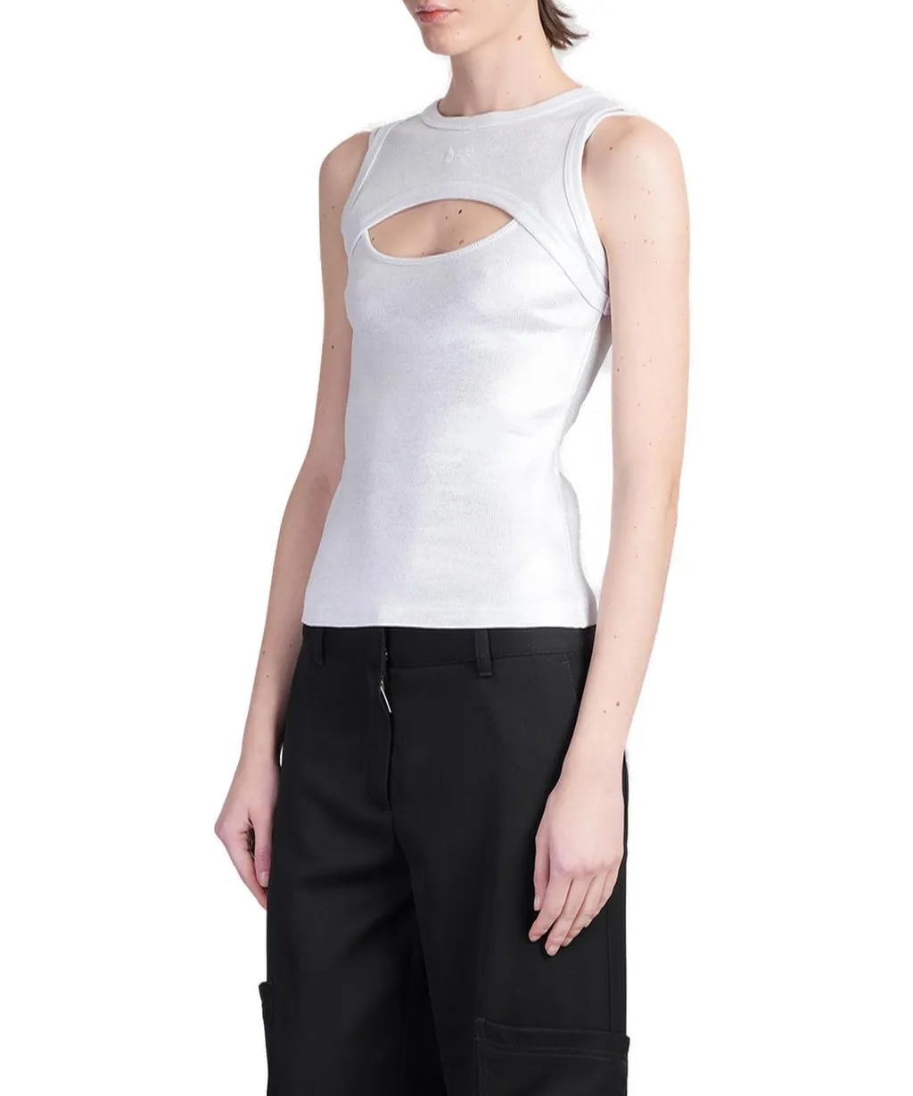 Off-White Coated Cut-Out Ribbed Tank Top