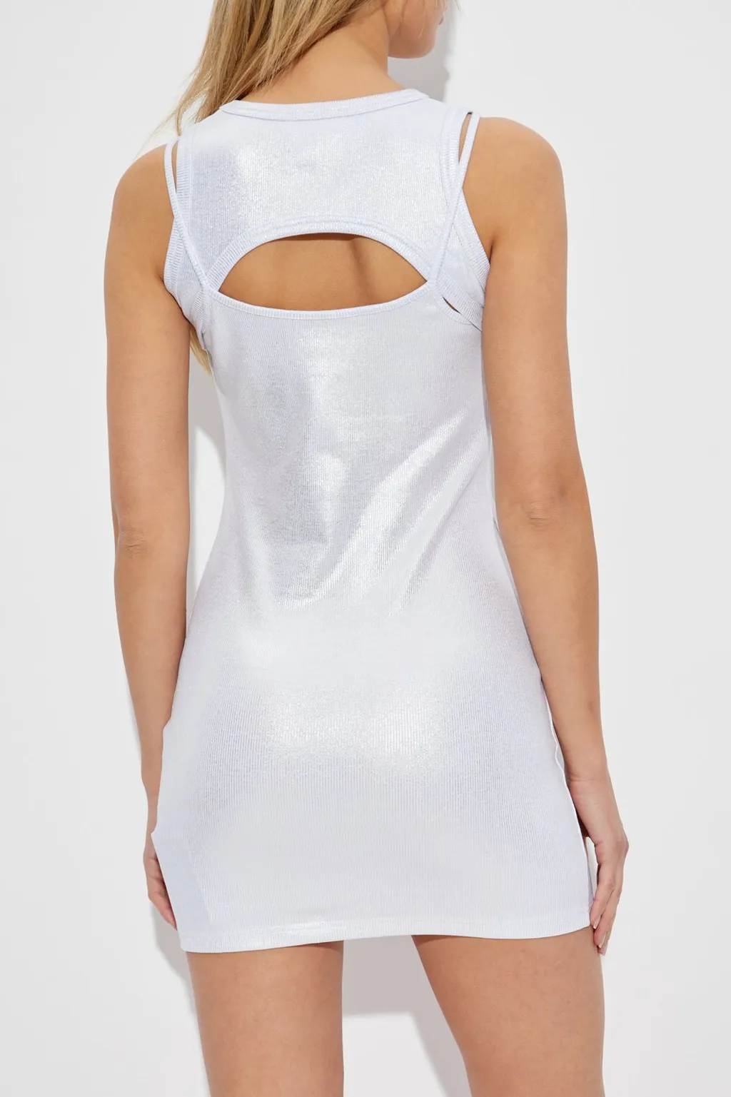 Off-White Cut-Out Sleeveless Metallic Dress