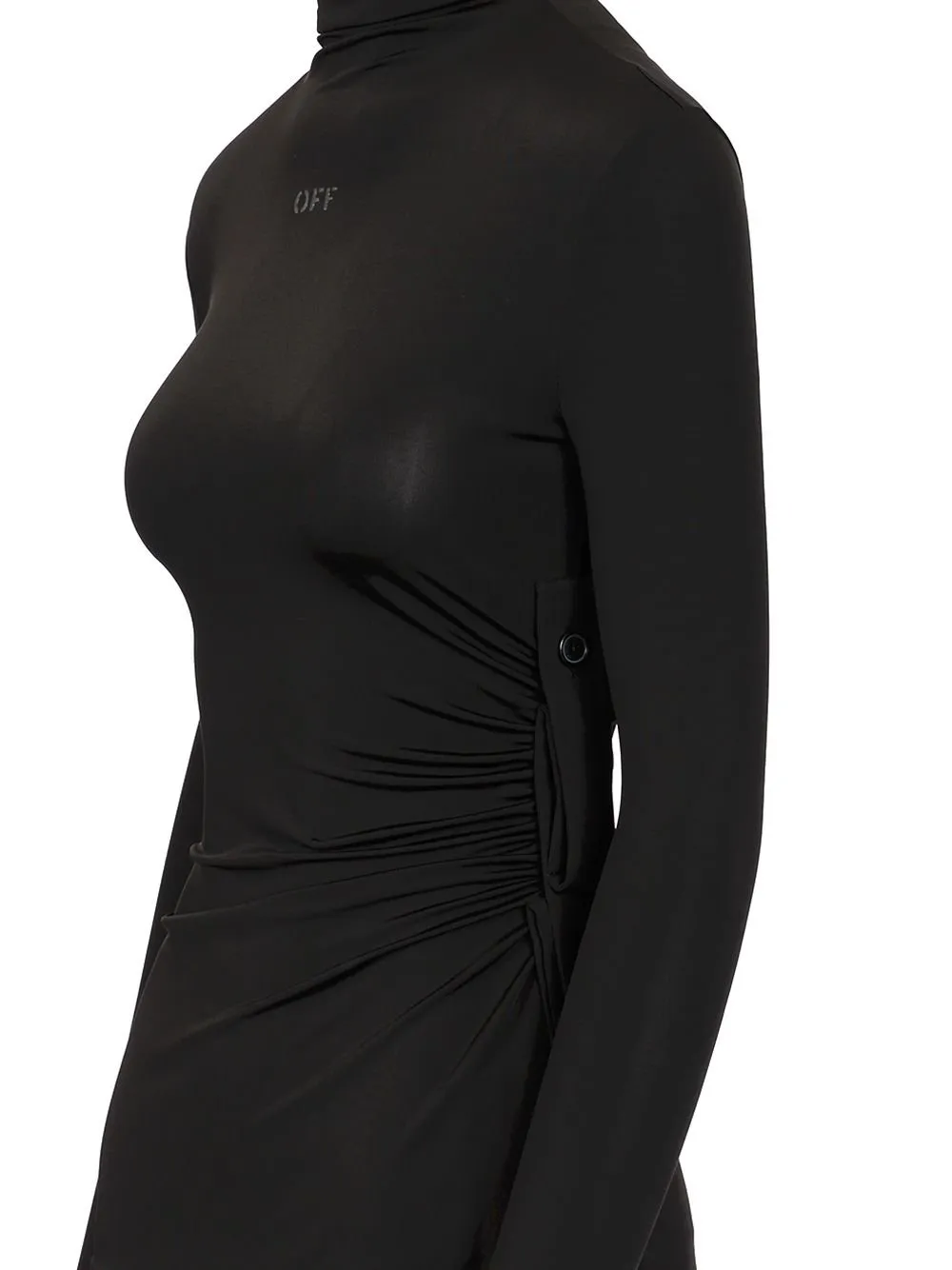 Off-White Draped High Neck Mini Dress