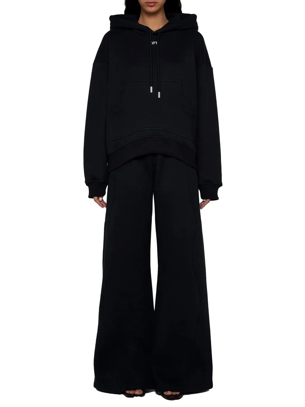 Off-White Drawstring Long-Sleeved Hoodie