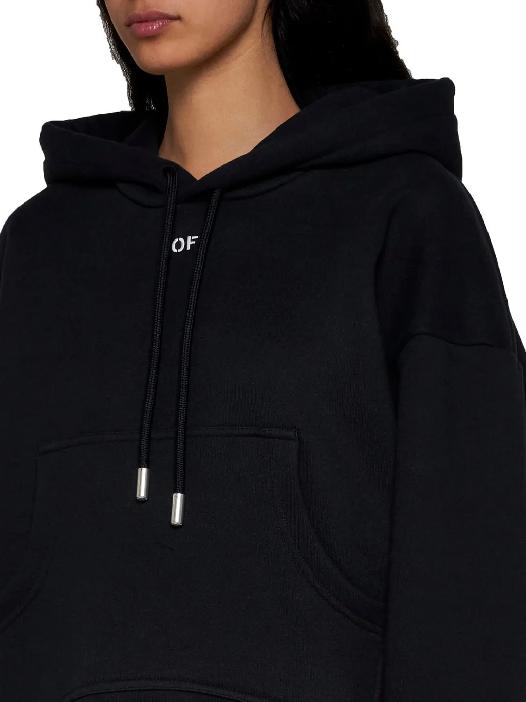 Off-White Drawstring Long-Sleeved Hoodie