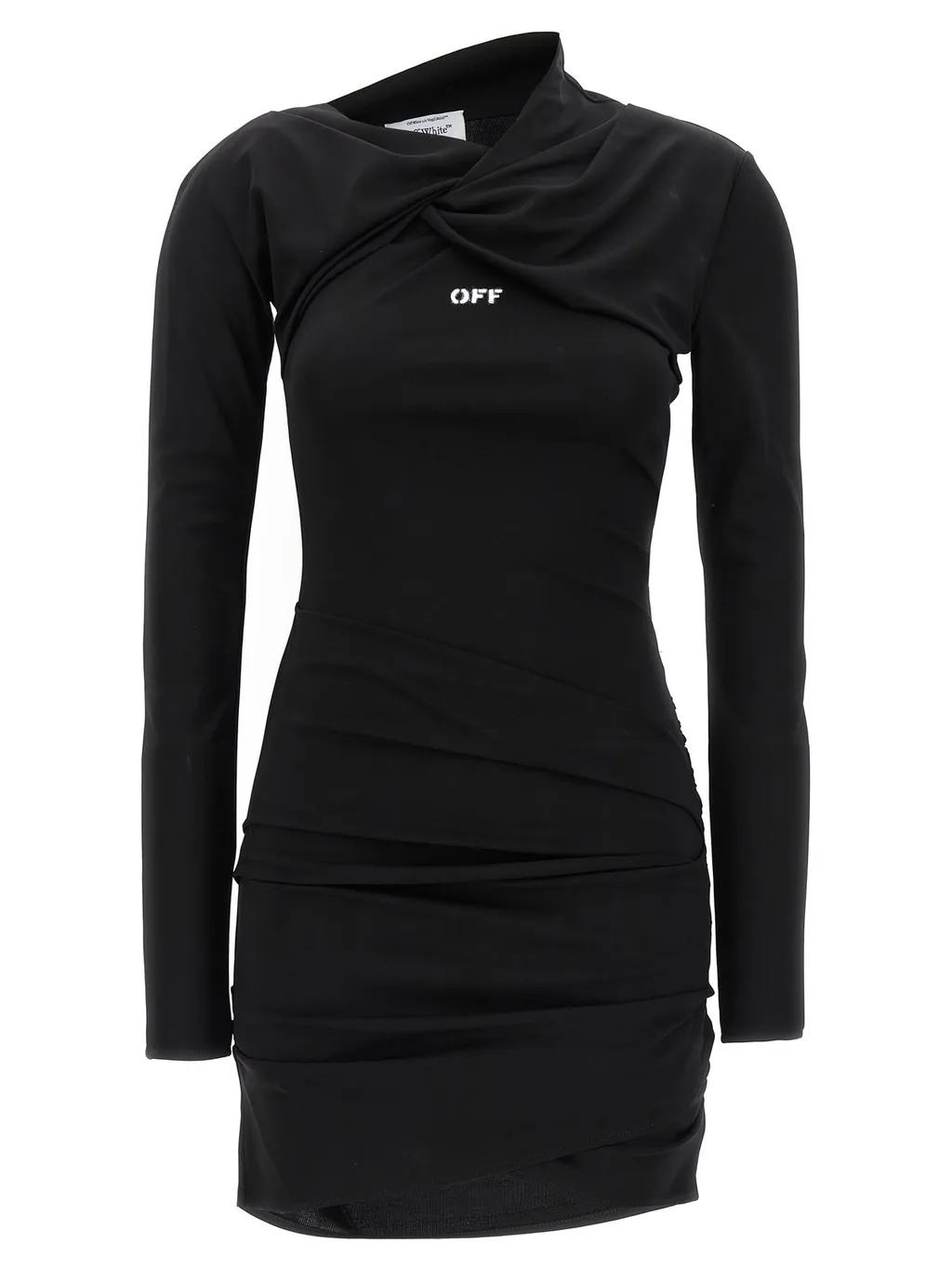 Off-White Off Stamp Twist Detailed Long-Sleeved Dress