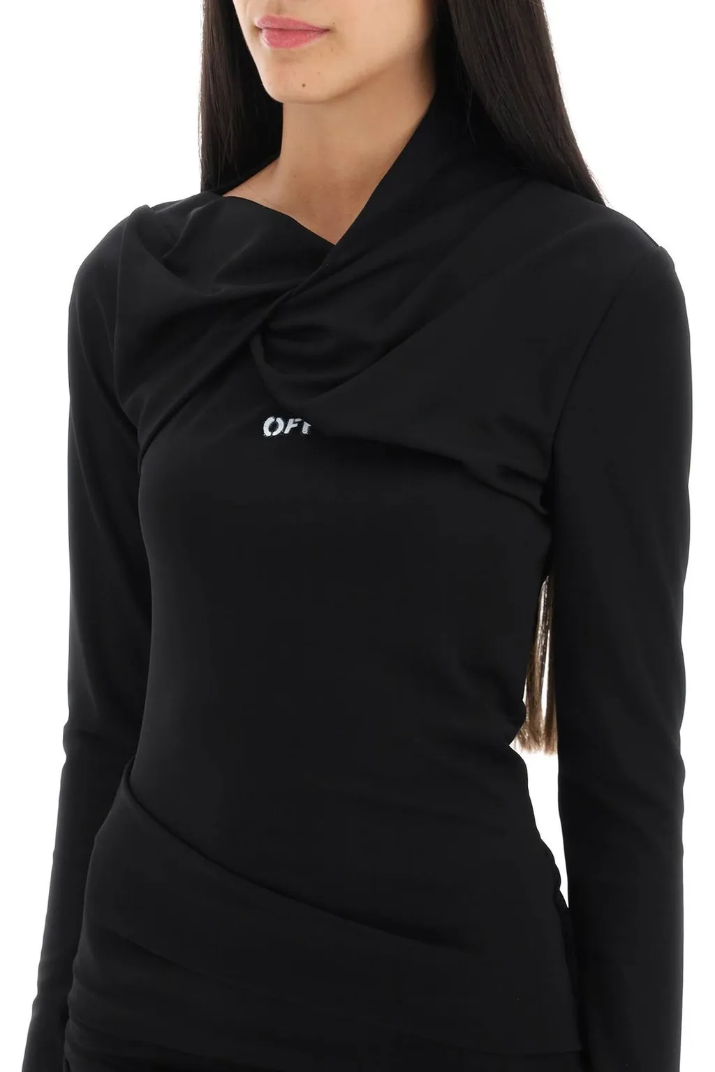 Off-White Off Stamp Twist Detailed Long-Sleeved Dress