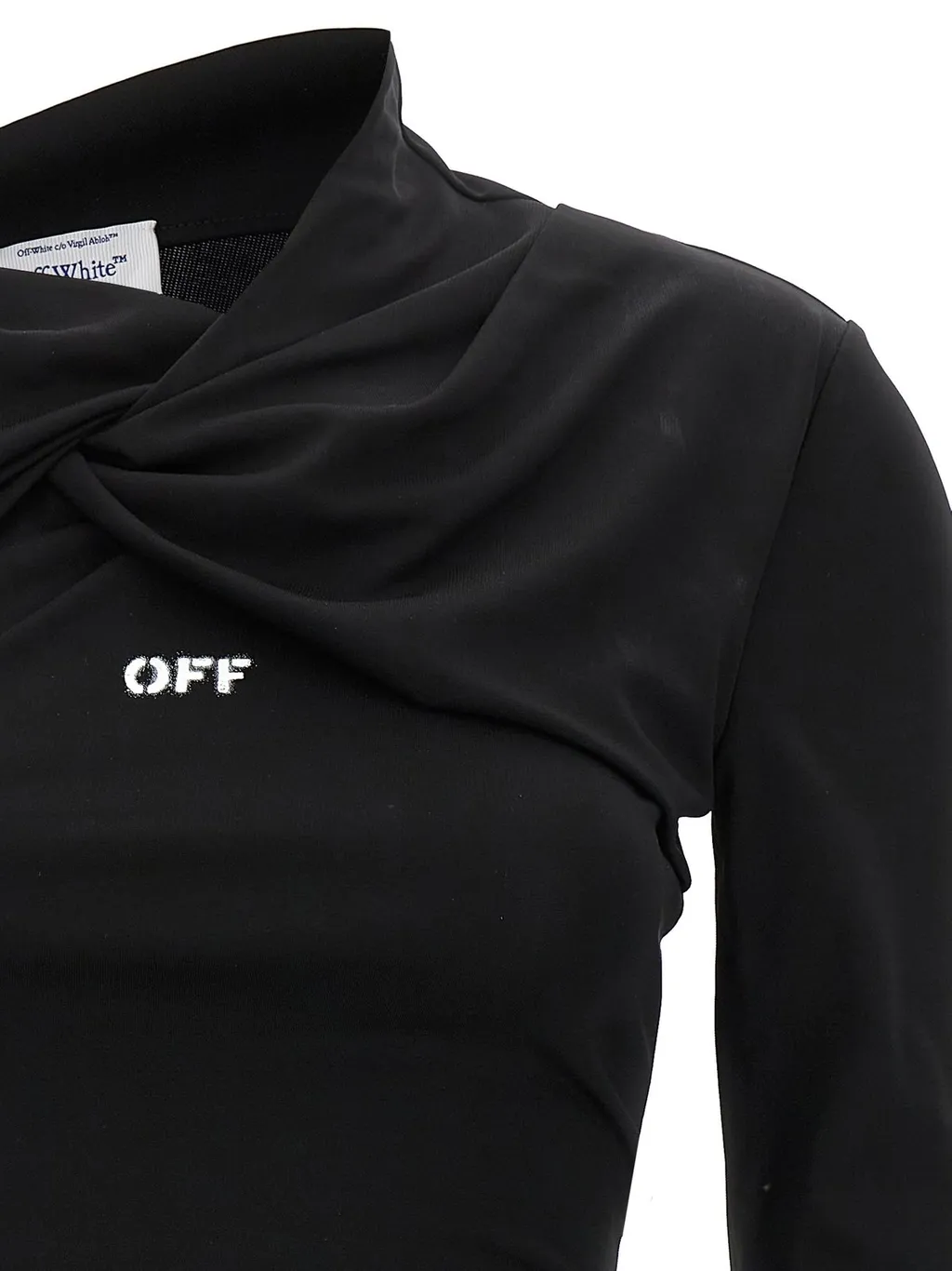 Off-White Off Stamp Twist Detailed Long-Sleeved Dress
