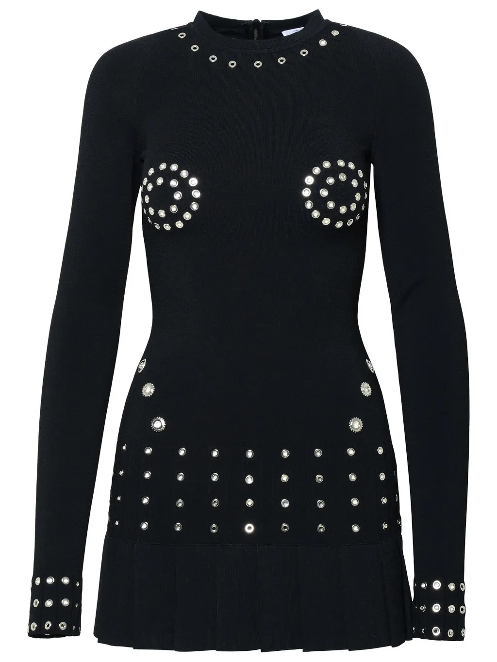 Off-White Embellished Crewneck Long-Sleeved Dress