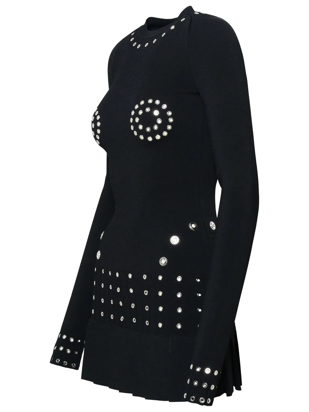 Off-White Embellished Crewneck Long-Sleeved Dress