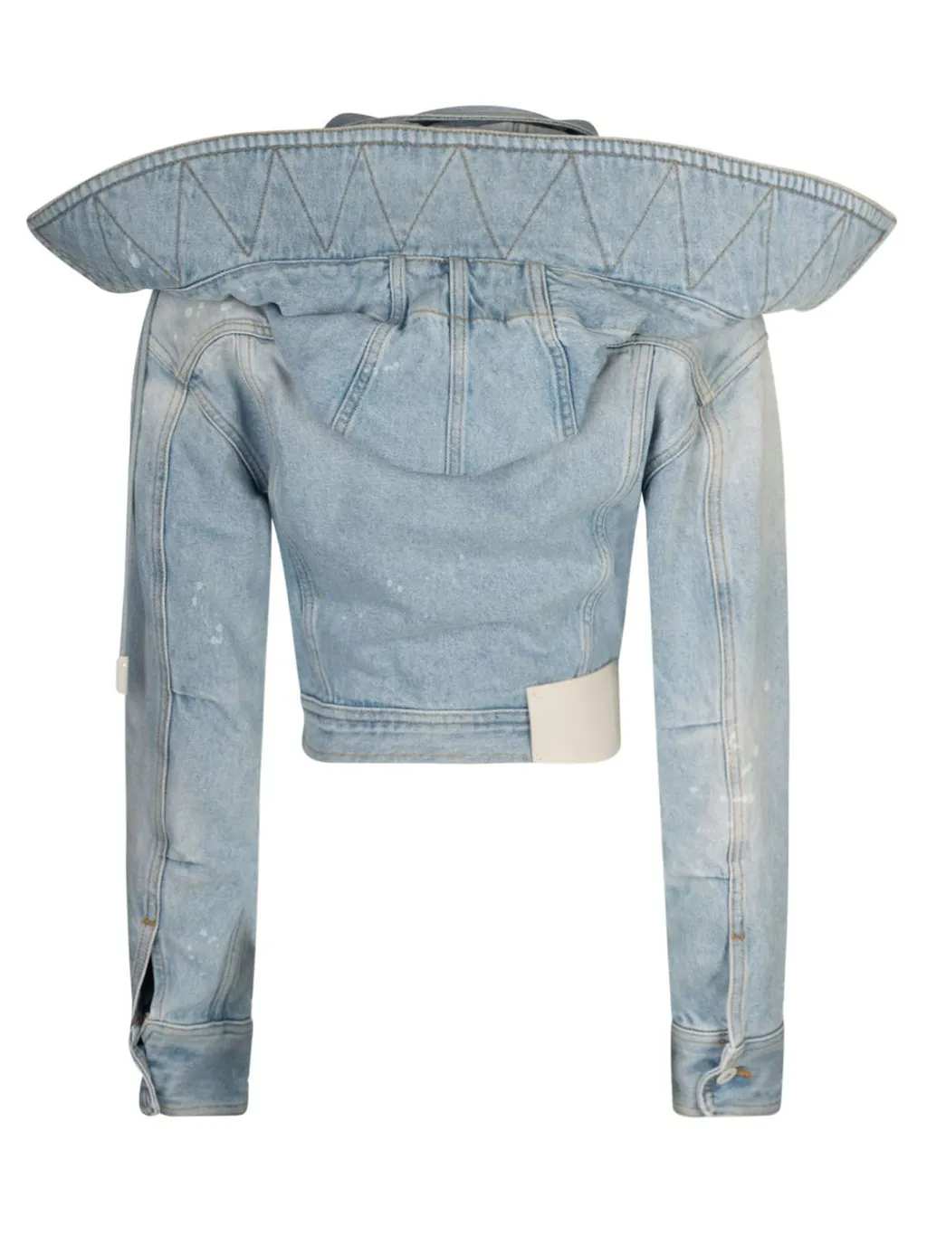 Off-White Distressed Cropped Button-Up Denim Jacket