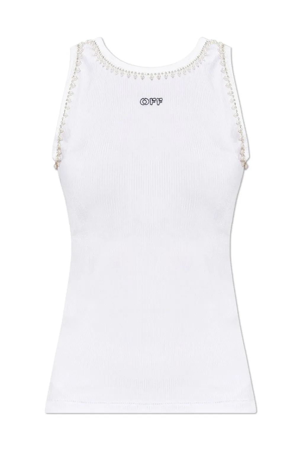 Off-White Embellished Sleeveless Ribbed Top