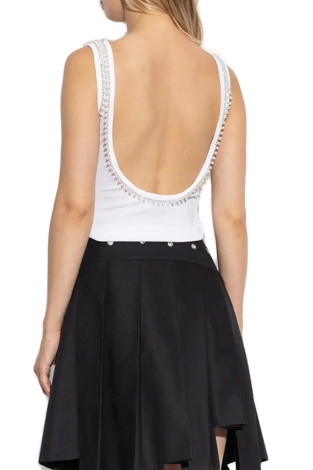 Off-White Embellished Sleeveless Ribbed Top