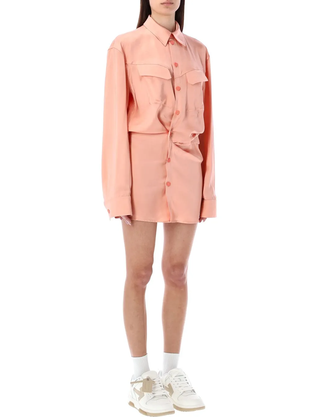 Off-White Buttoned Long-Sleeved Dress