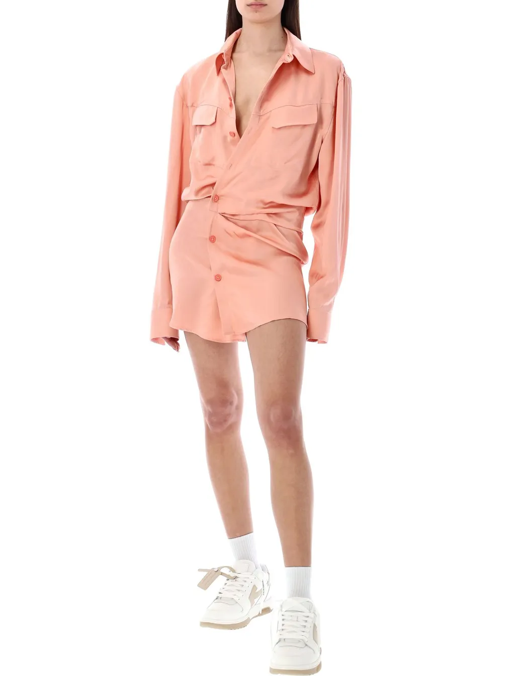Off-White Buttoned Long-Sleeved Dress