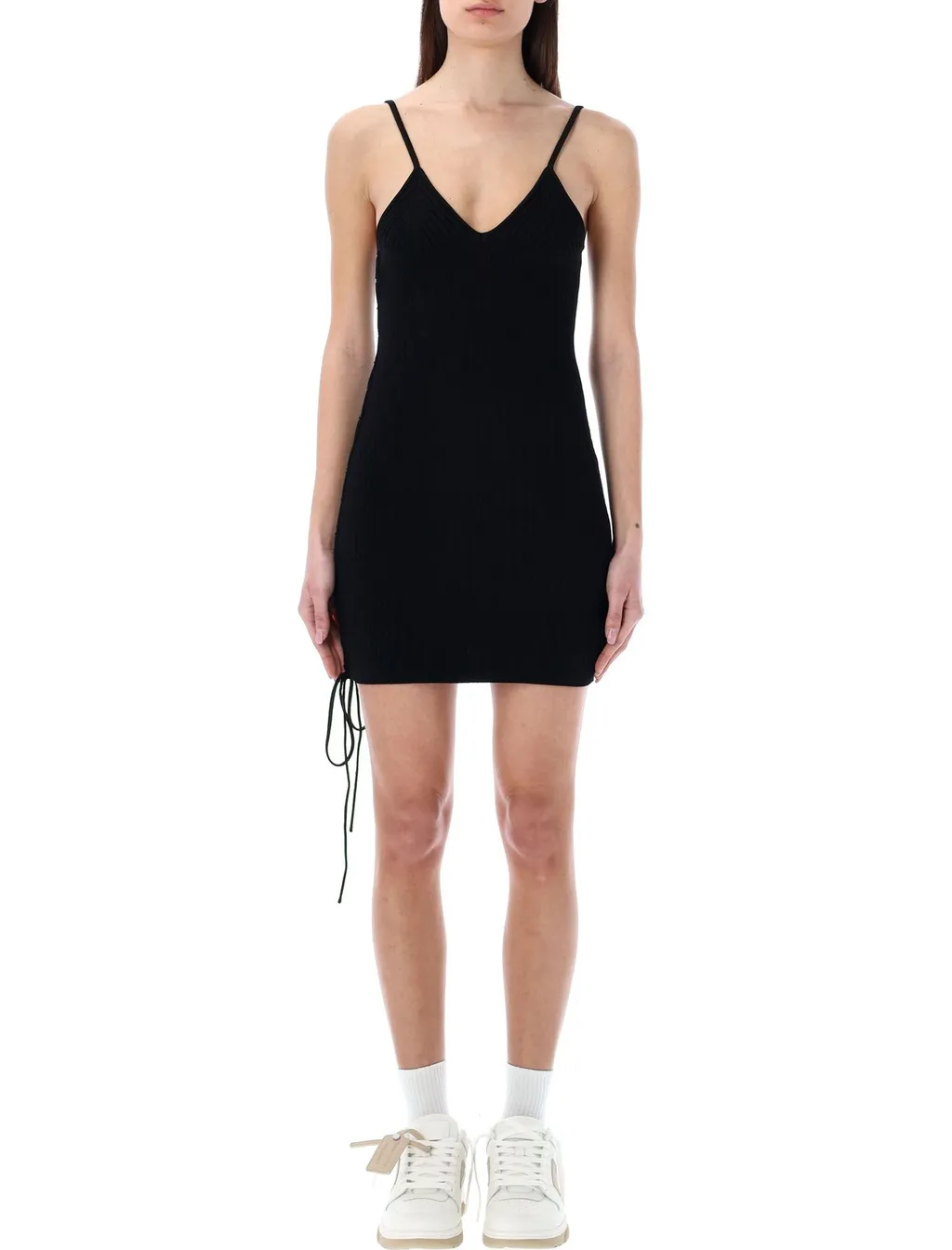 Off-White Lace-Up V-Neck Sleeveless Mini Dress
