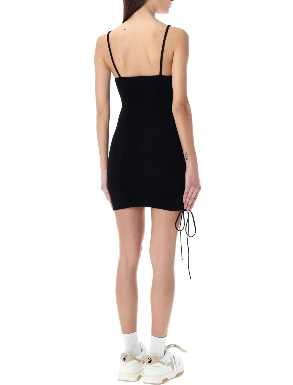 Off-White Lace-Up V-Neck Sleeveless Mini Dress