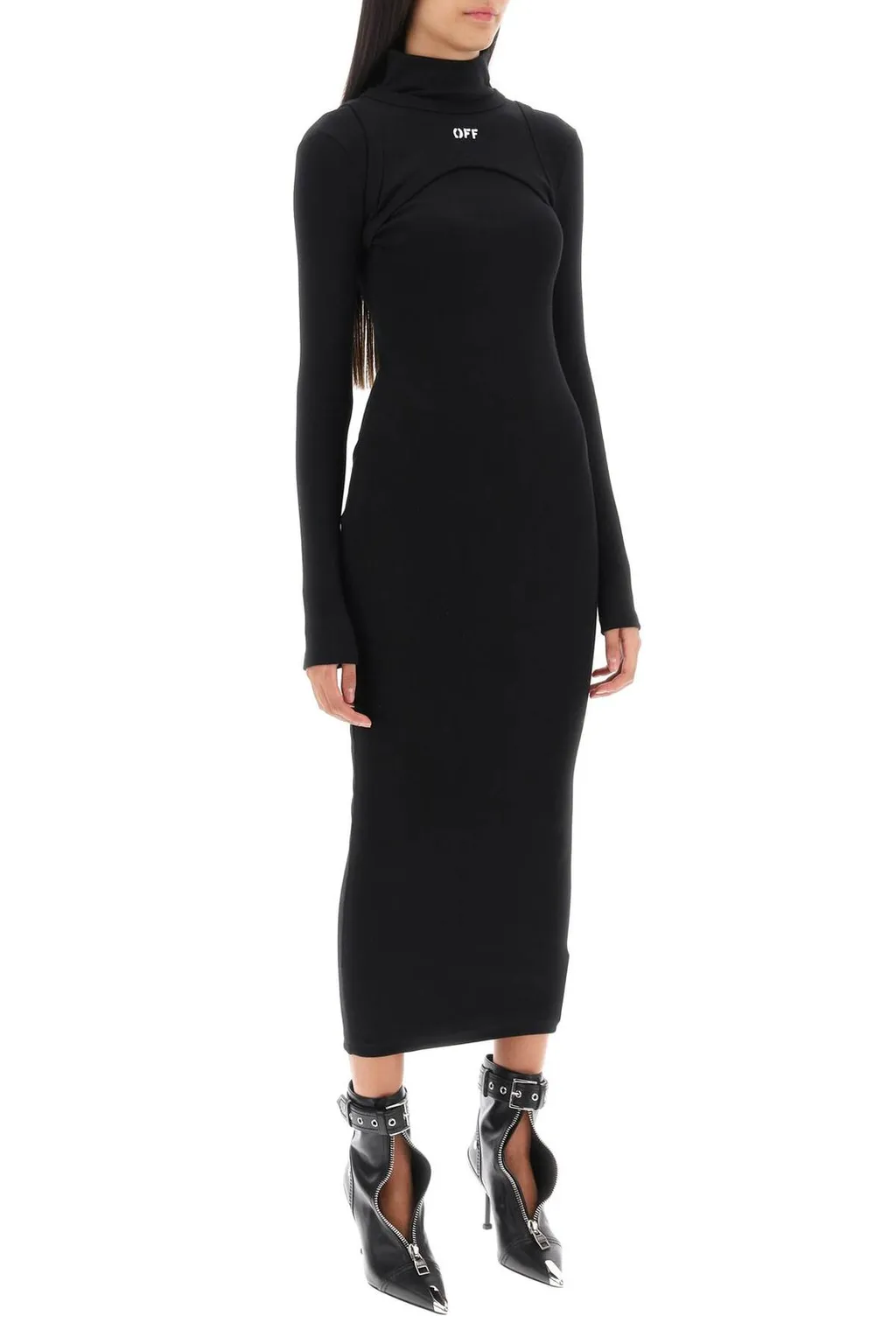 Off-White Logo Printed Long-Sleeved Dress