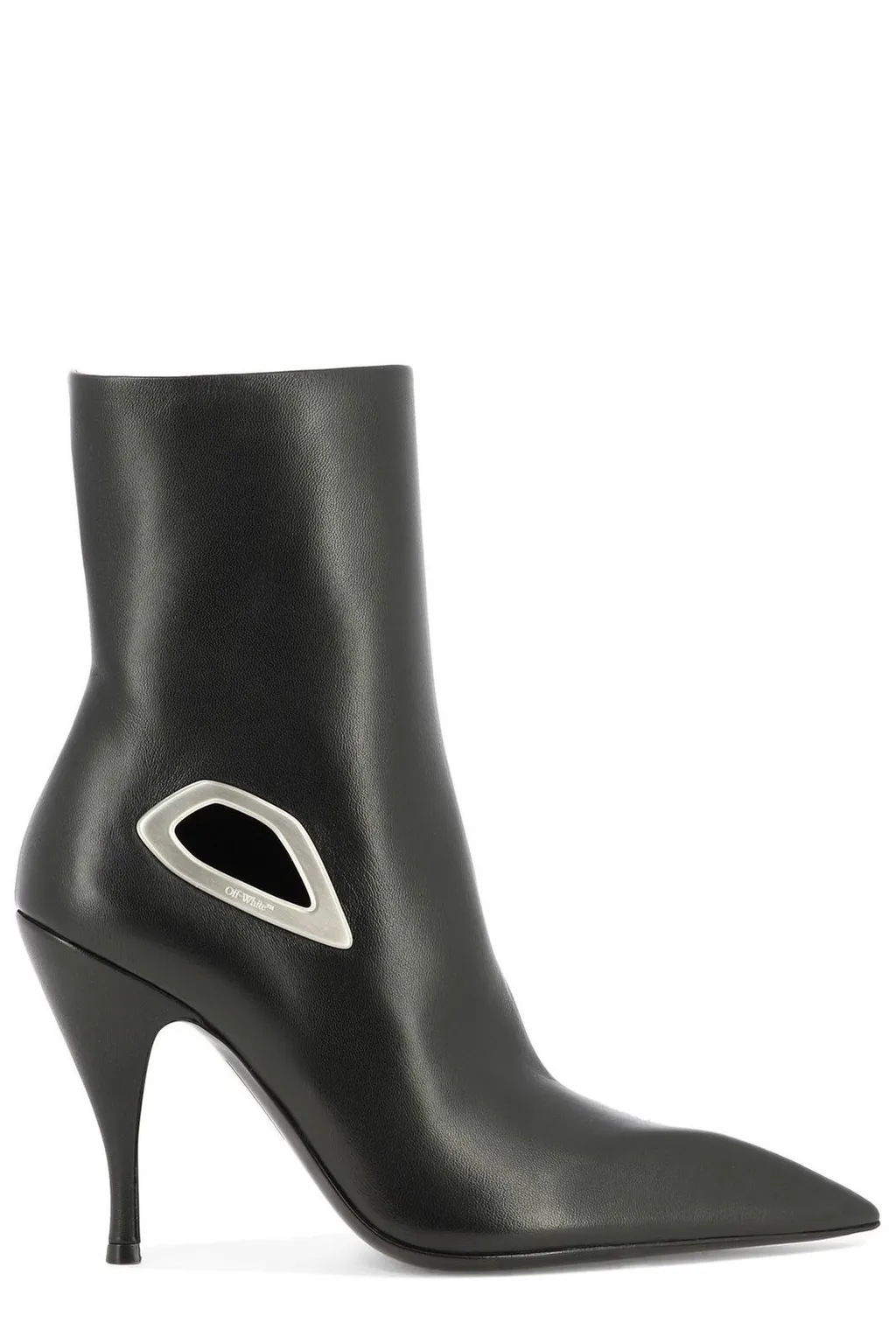 Off-White Crescent Pointed Toe Ankle Boots