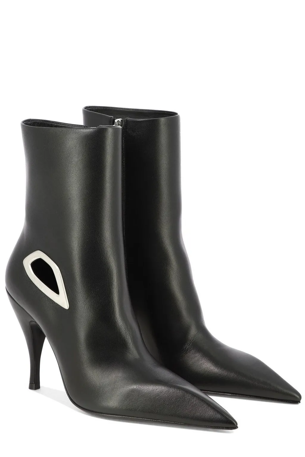 Off-White Crescent Pointed Toe Ankle Boots