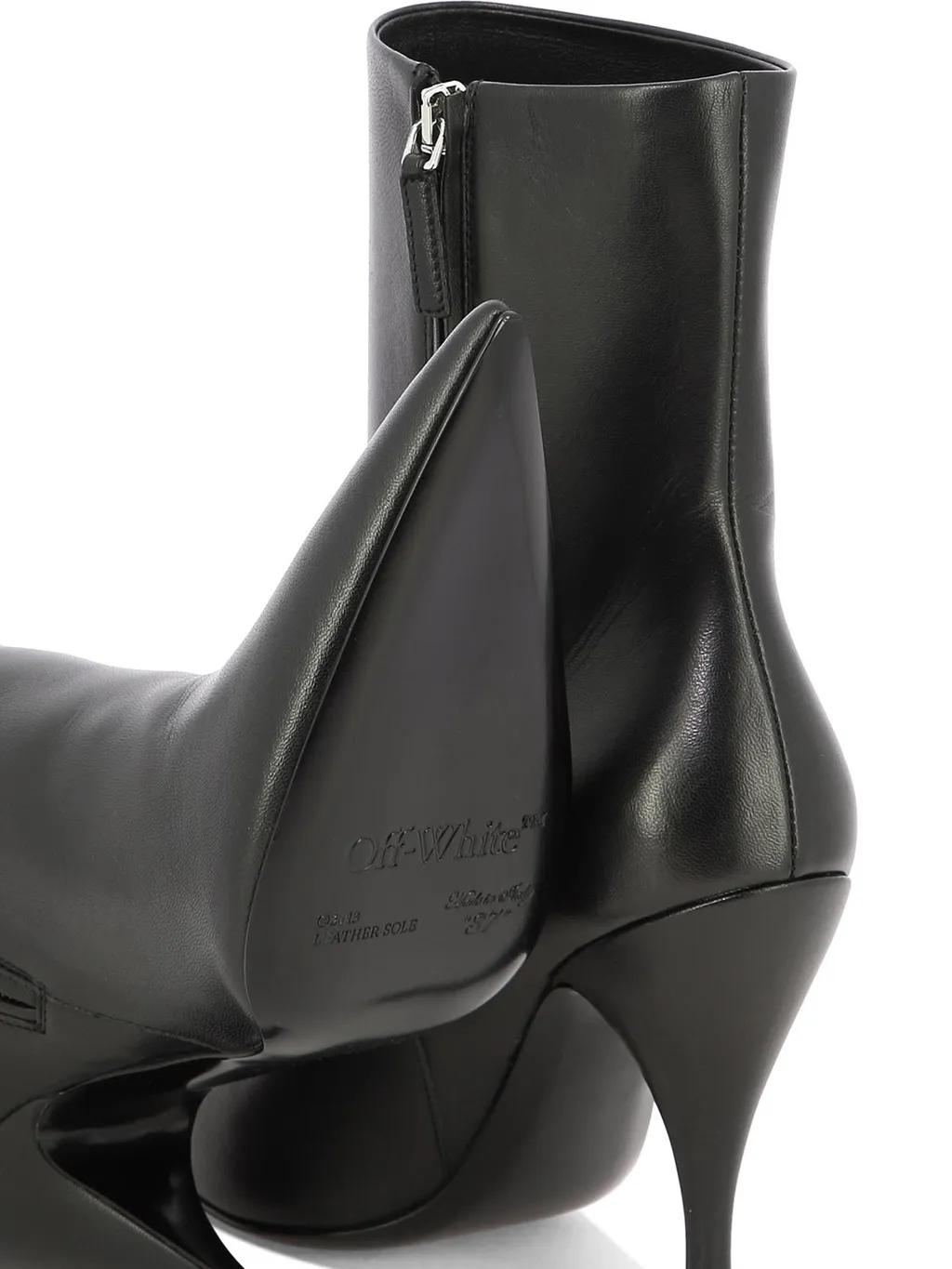 Off-White Crescent Pointed Toe Ankle Boots